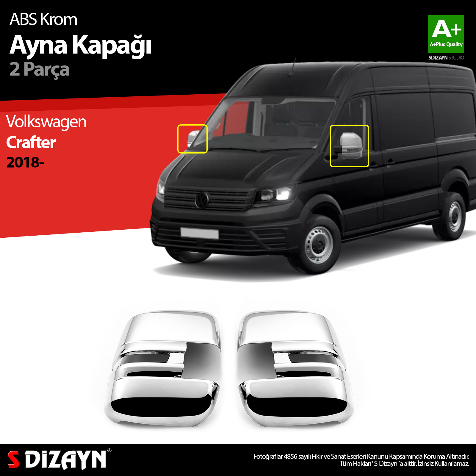 S-Dizayn VW Crafter Abs Krom Ayna Kapağı 2 Prç. 2018 Üzeri