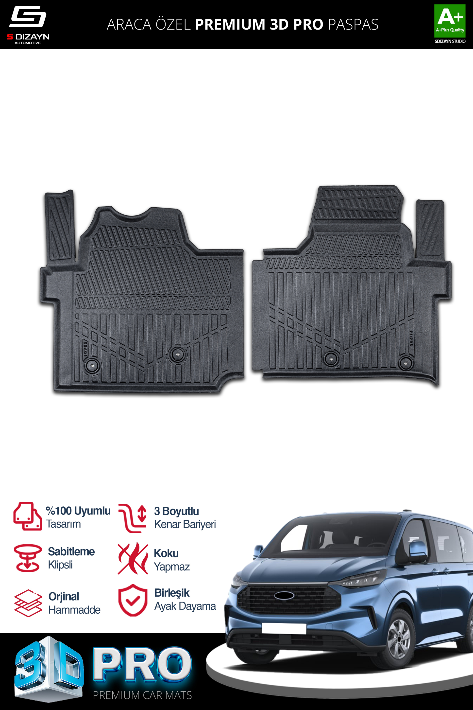 Ford Tourneo Custom 3D Plus Car Mats 2012-2023 A+ Quality 1