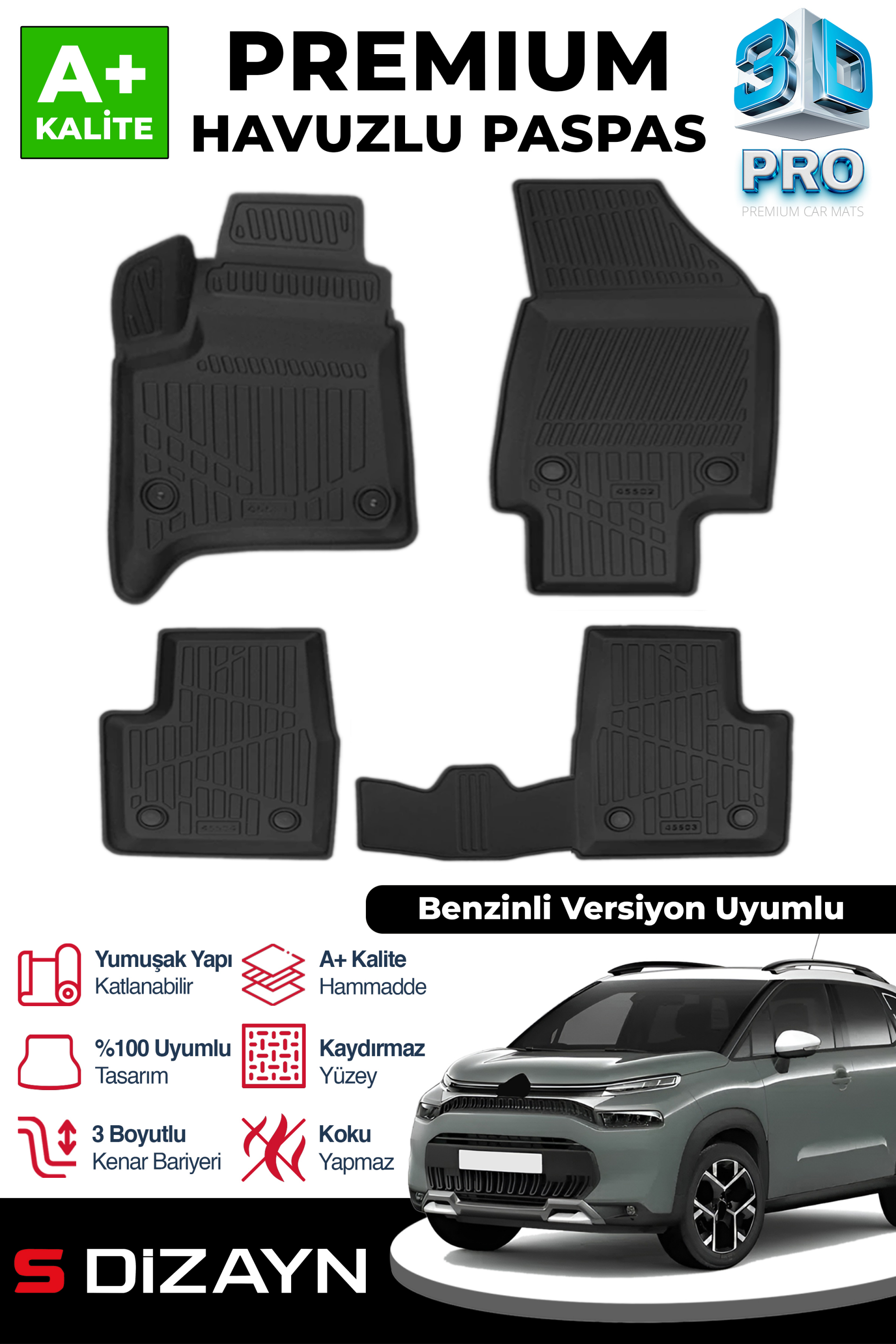 Citroen C3 Aircross Gasoline 3D Pro Car Mats 2025 After A+ Quality 1