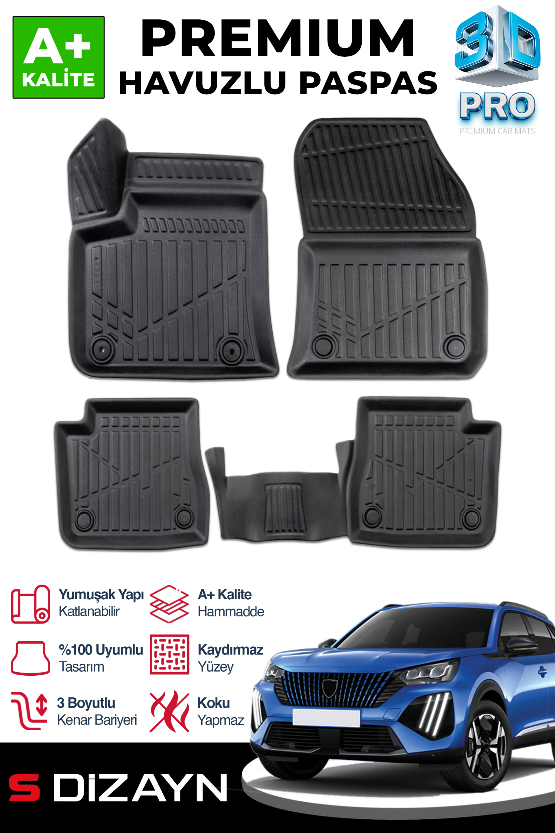 Peugeot 2008 Electric 3D Plus Car Mats 2022 After A+ Quality