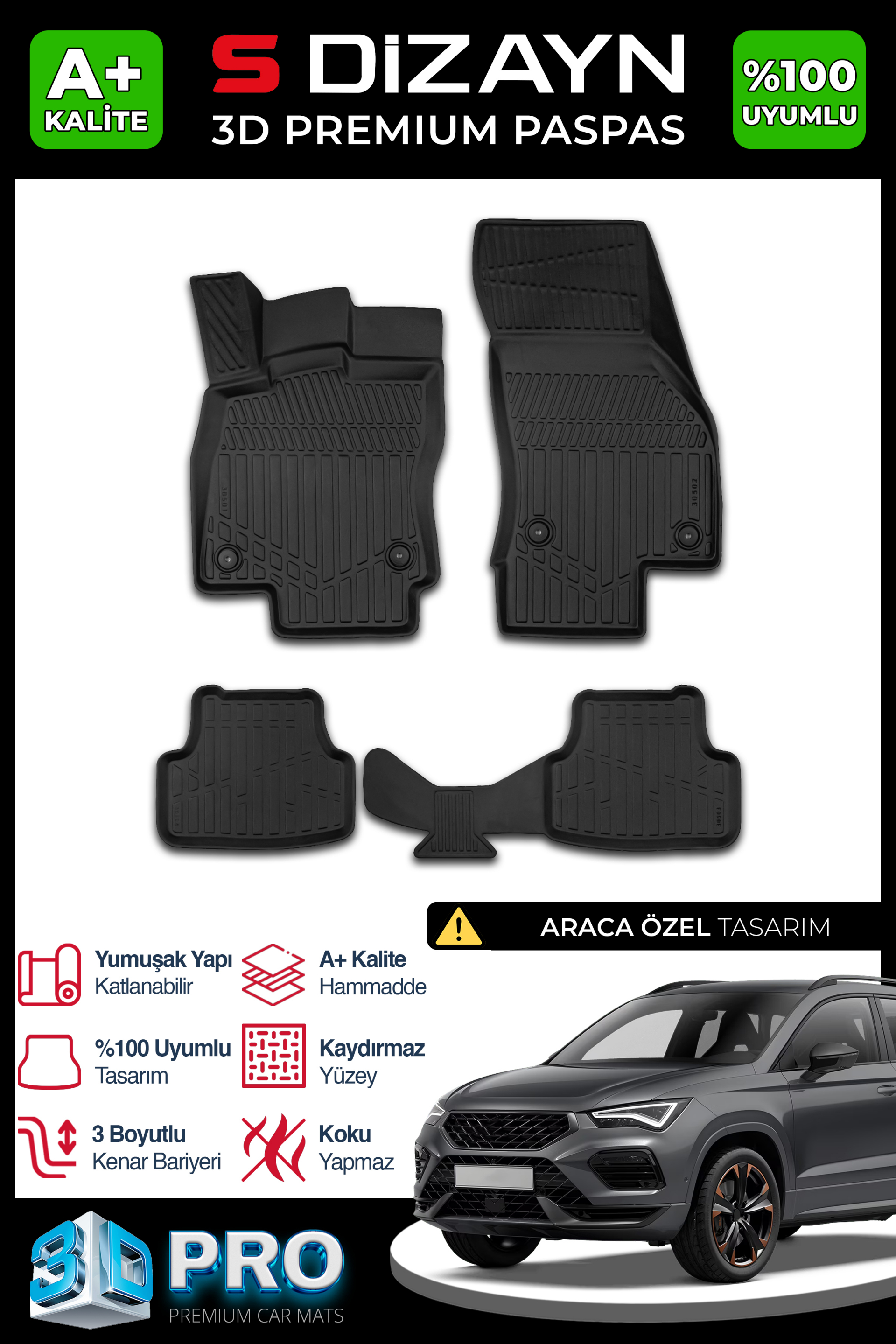 Cupra Ateca 3D Pro Havuzlu Paspas 2020 Üzeri 1