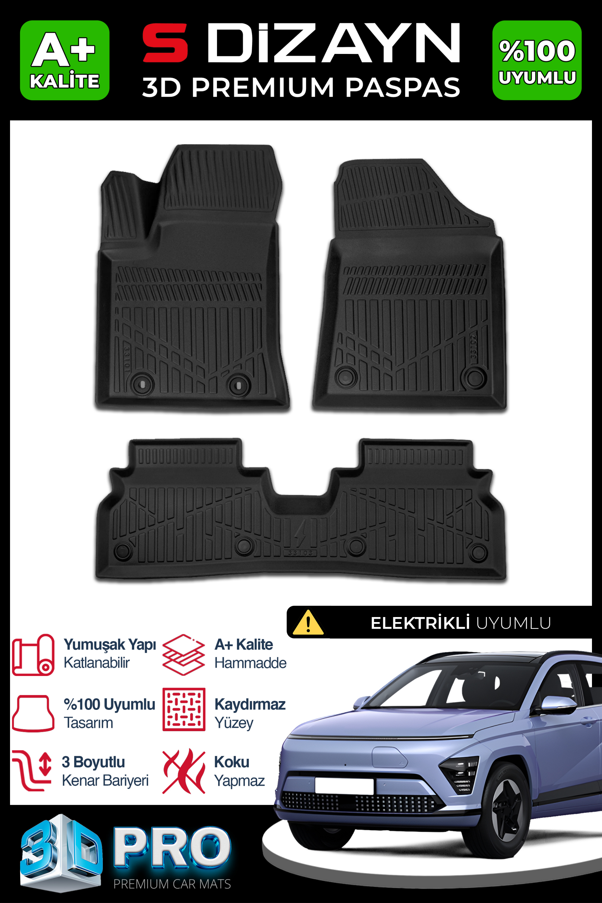 Hyundai Kona Elektrikli 3D Pro Havuzlu Paspas 2024 Üzeri 1