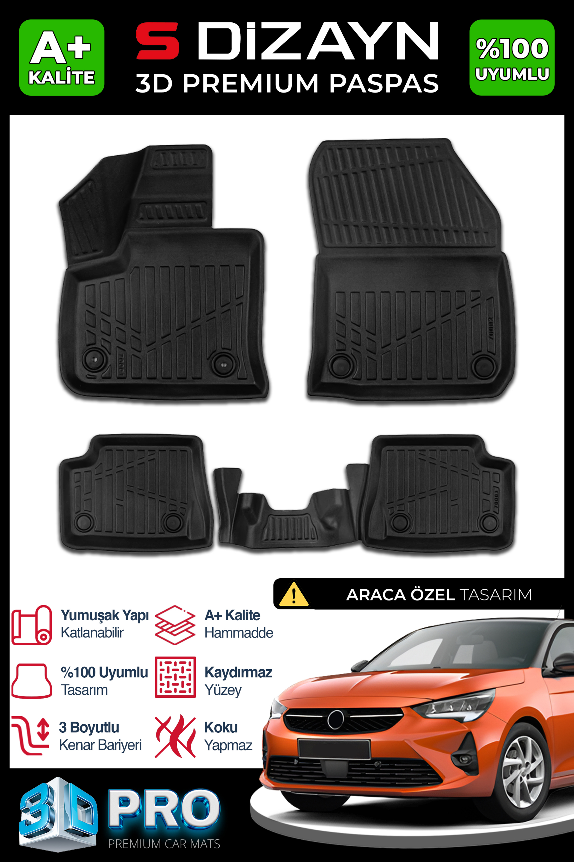 Opel Corsa Elektrikli 3D Pro Havuzlu Paspas 2019 Üzeri