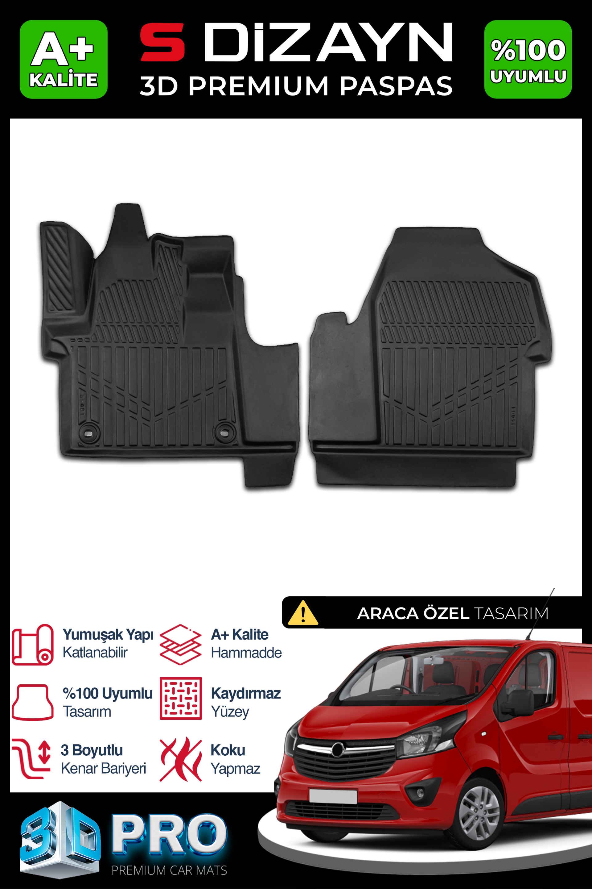 Opel Vivaro Panelvan 3D Pro Havuzlu Paspas Ön 2'Li 2019 Üzeri