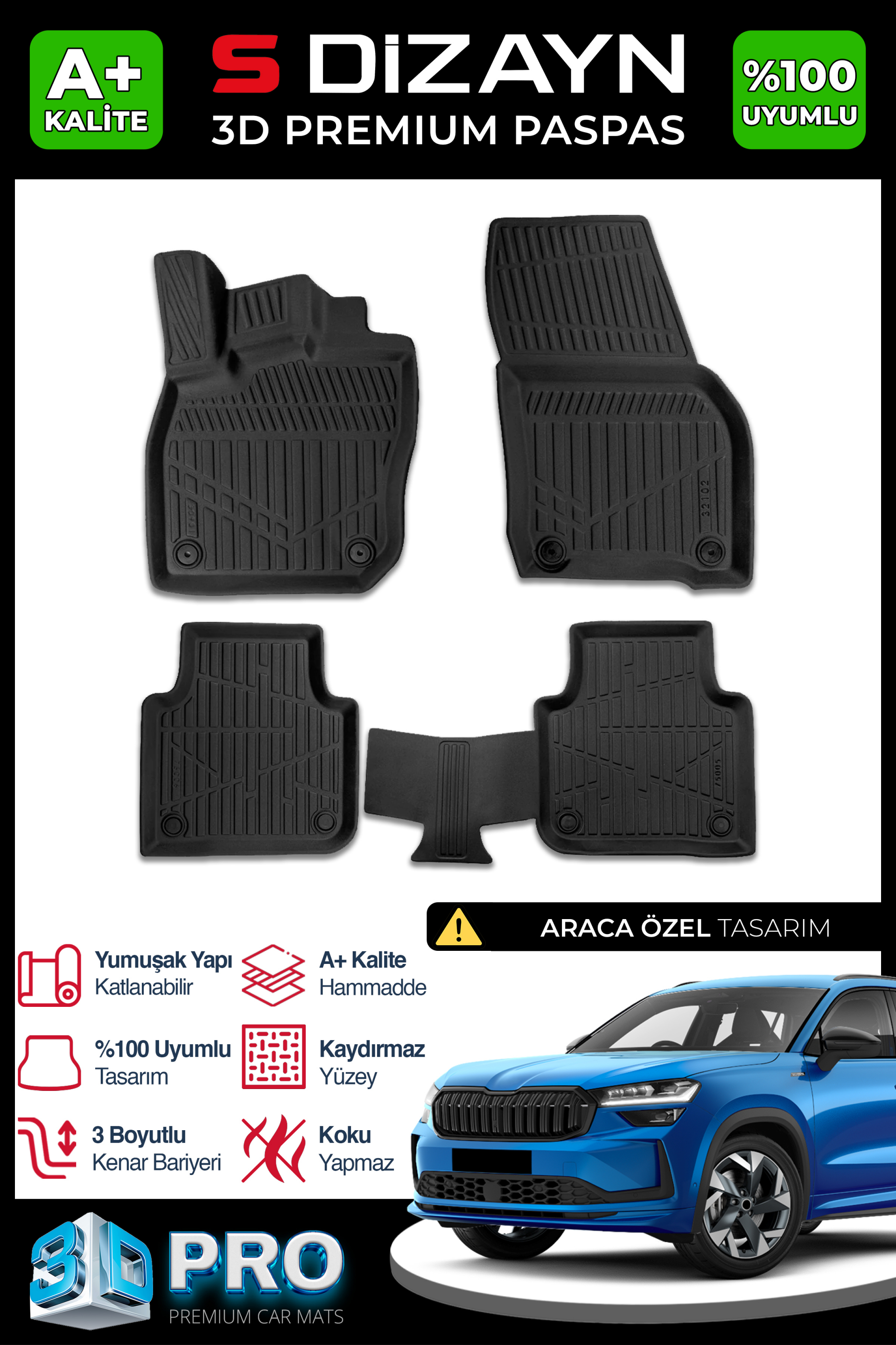 Skoda Kodiaq 3D Pro Car Mats 2024 After A+ Quality