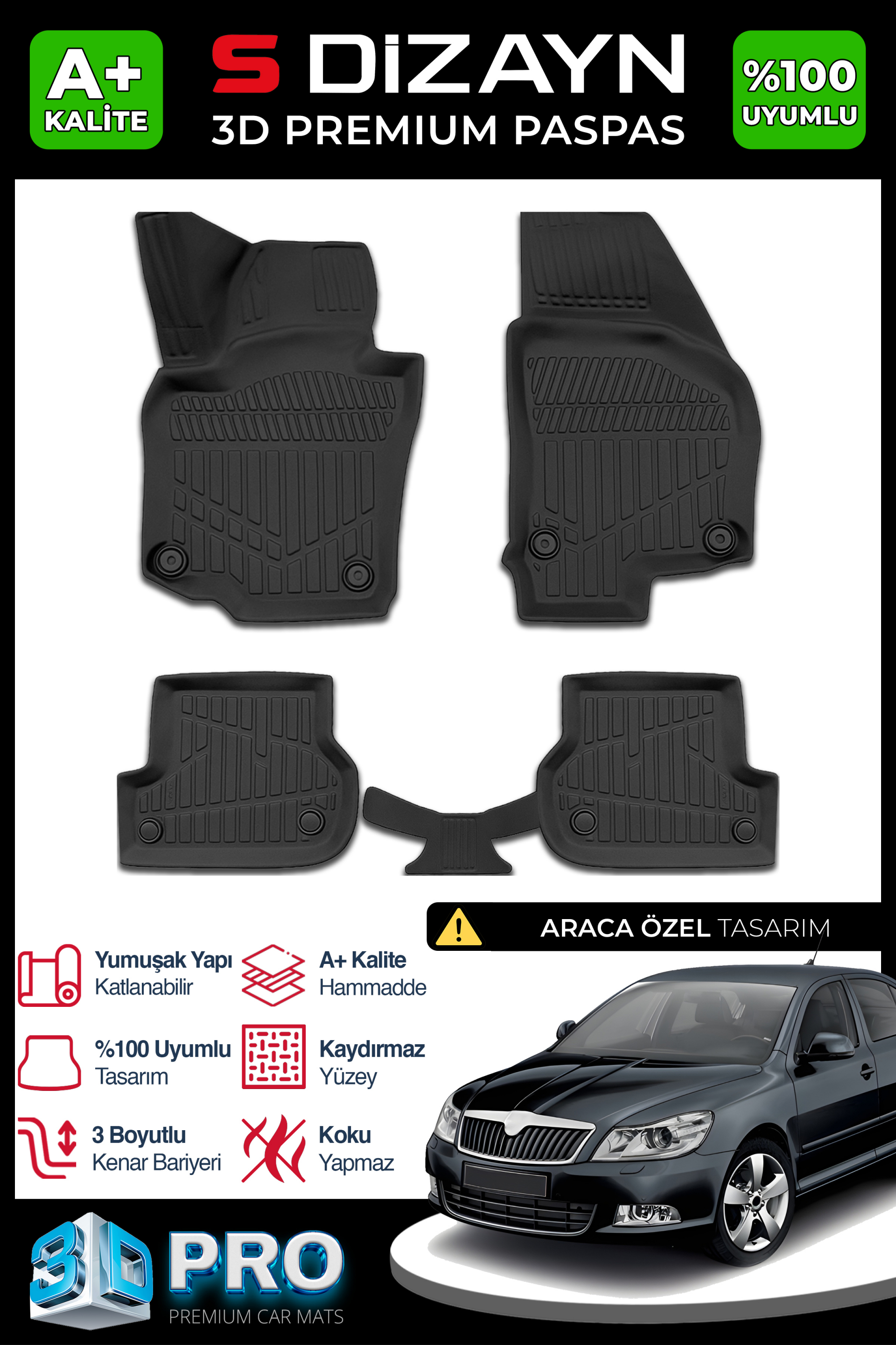 Skoda Octavia 2 3D Pro Car Mats 2004-2013 A+ Quality
