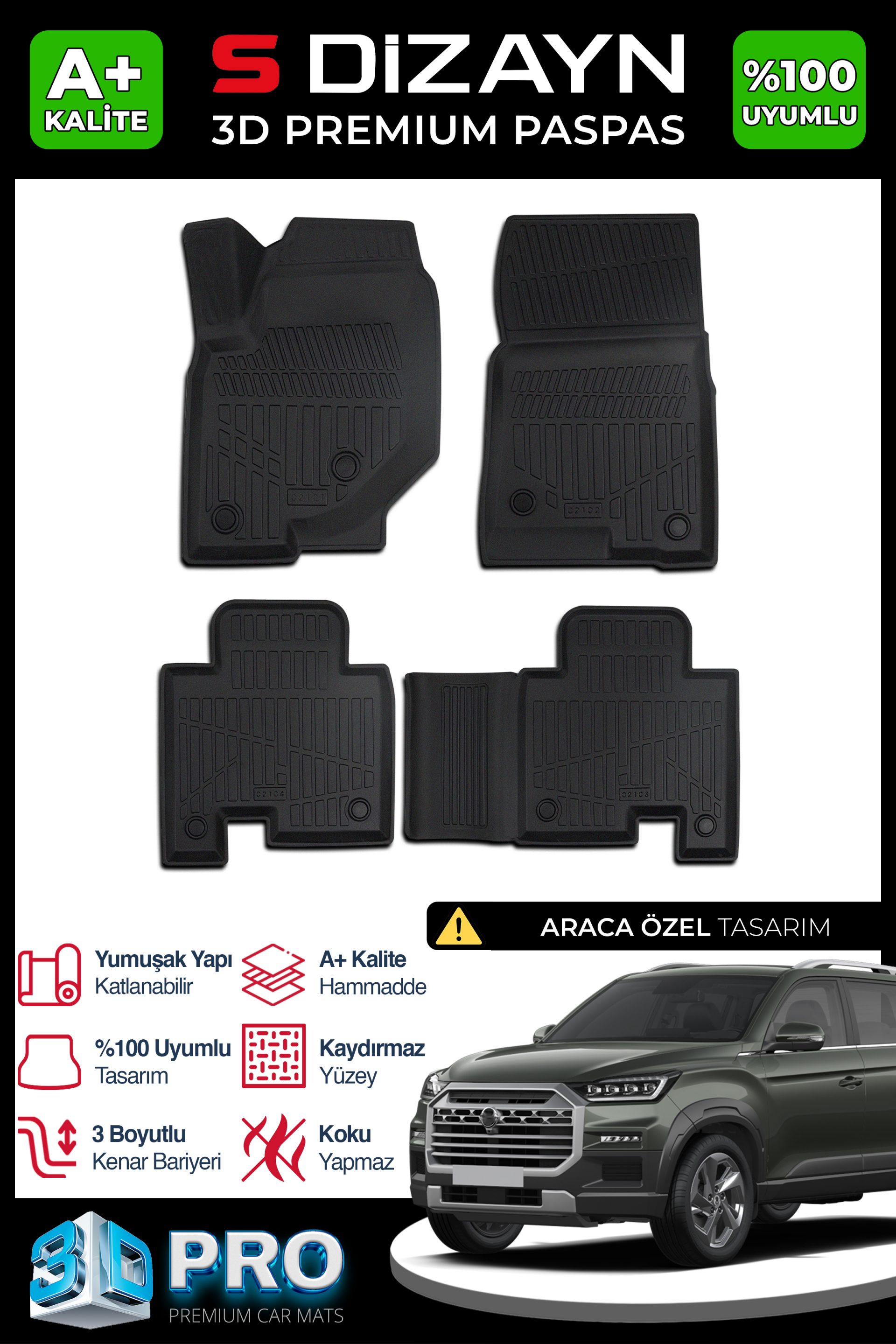 Ssangyong Musso 3D Pro Car Mats 2018 After A+ Quality 1