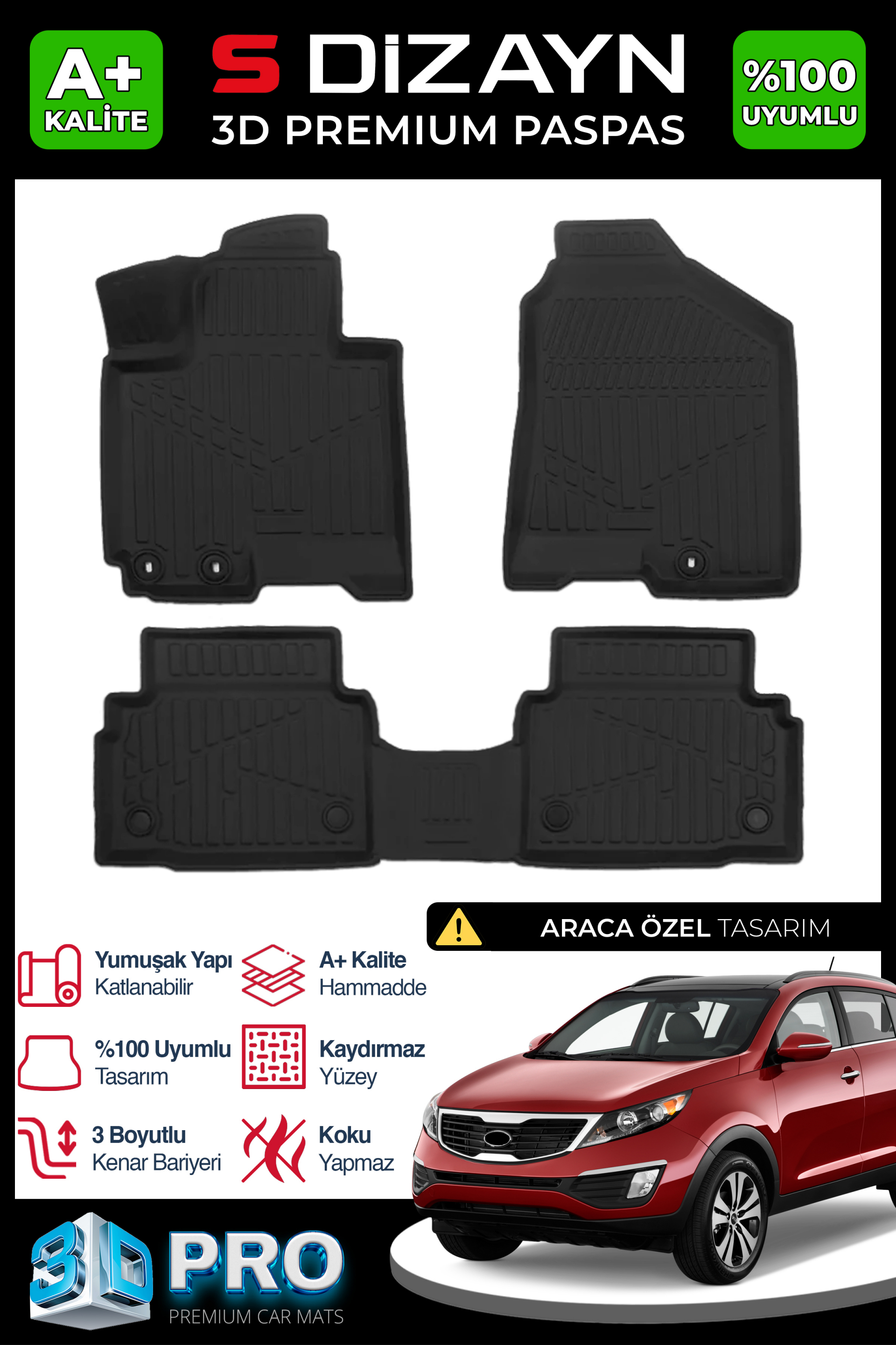 Kia Sportage 3D Pro Havuzlu Paspas 2011-2015 1