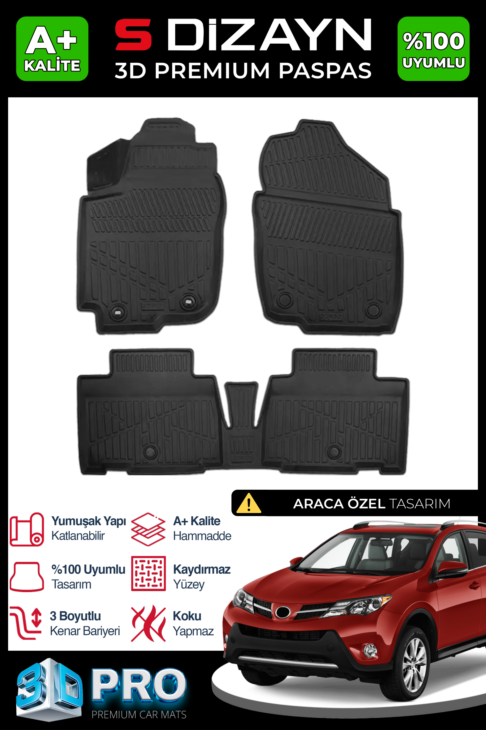 Toyota RAV4 3D Pro Havuzlu Paspas 2013-2018 1