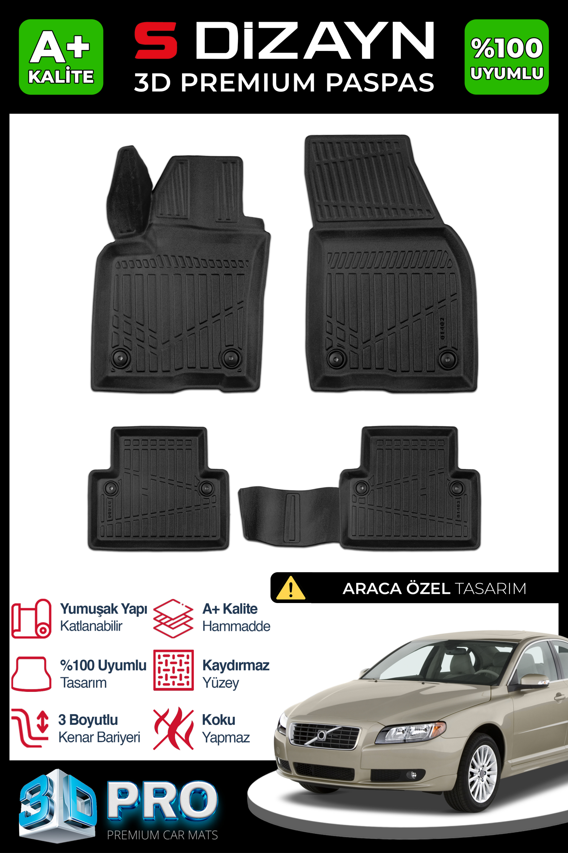 Volvo S40 3D Pro Havuzlu Paspas 2004-2012 1