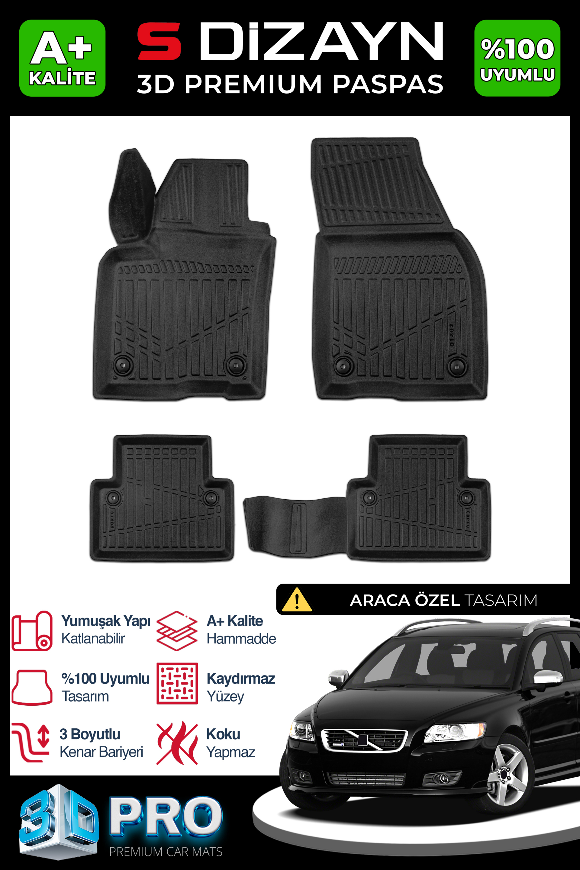 Volvo V50 3D Pro Havuzlu Paspas 2004-2012