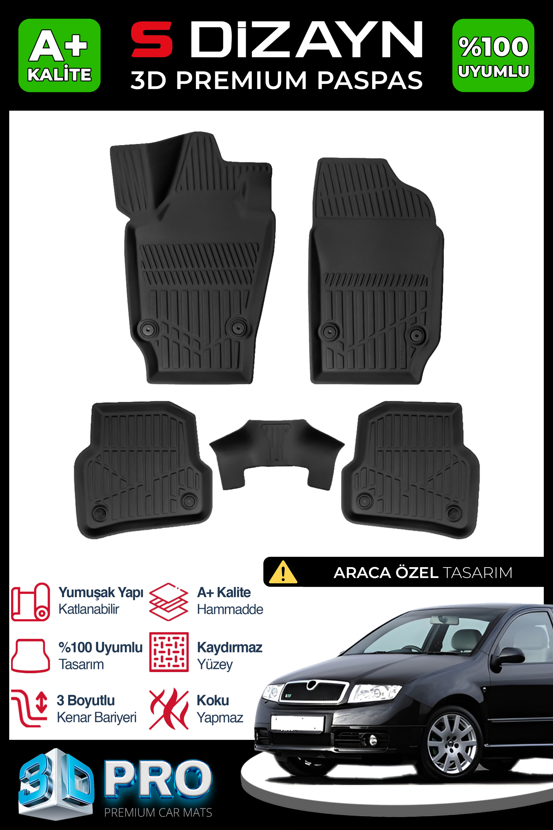 Skoda Fabıa 3D Pro Havuzlu Paspas 1999-2007