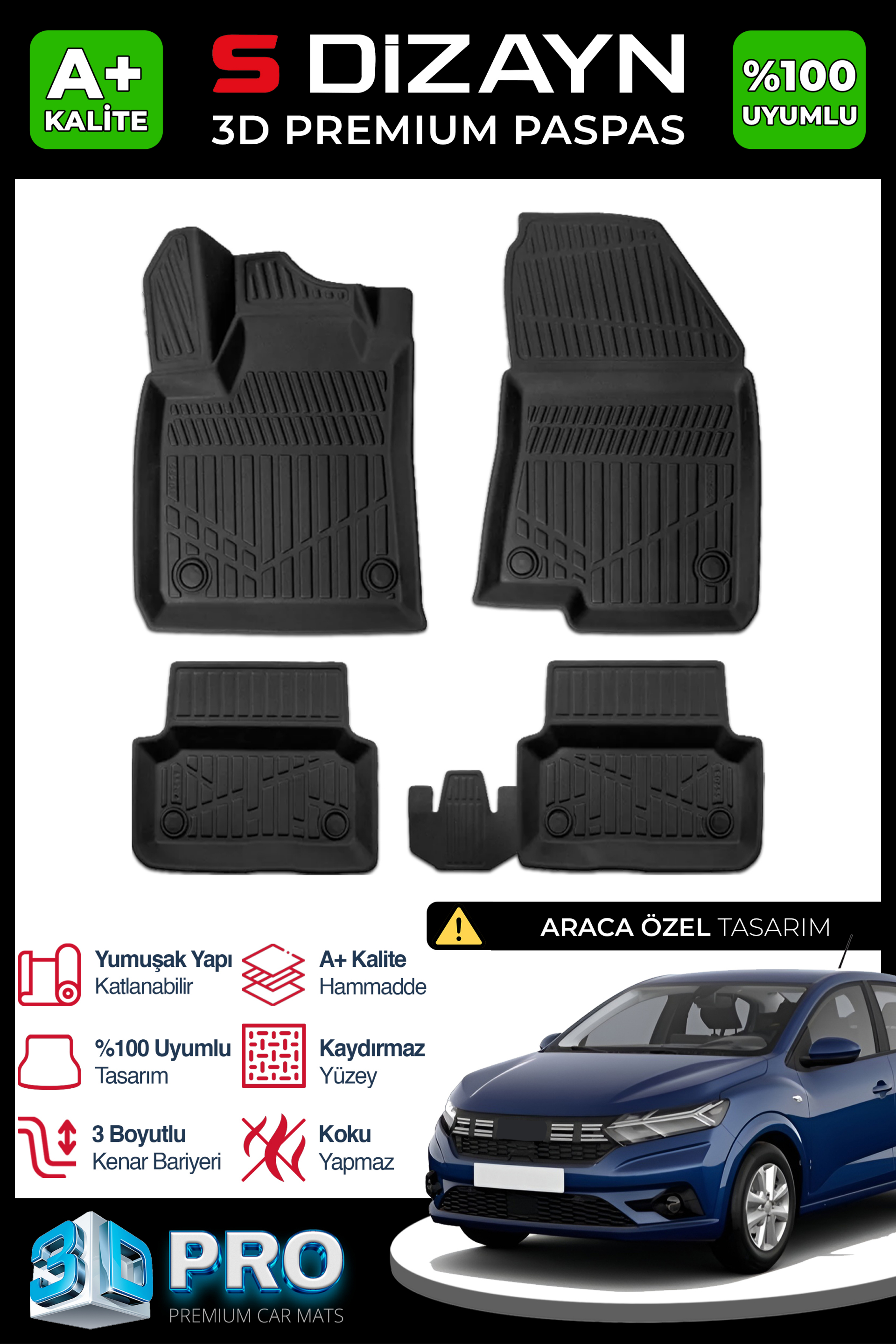 Dacia Logan 3 Sedan EU 3D Pro Havuzlu Paspas 2021 Üzeri 1