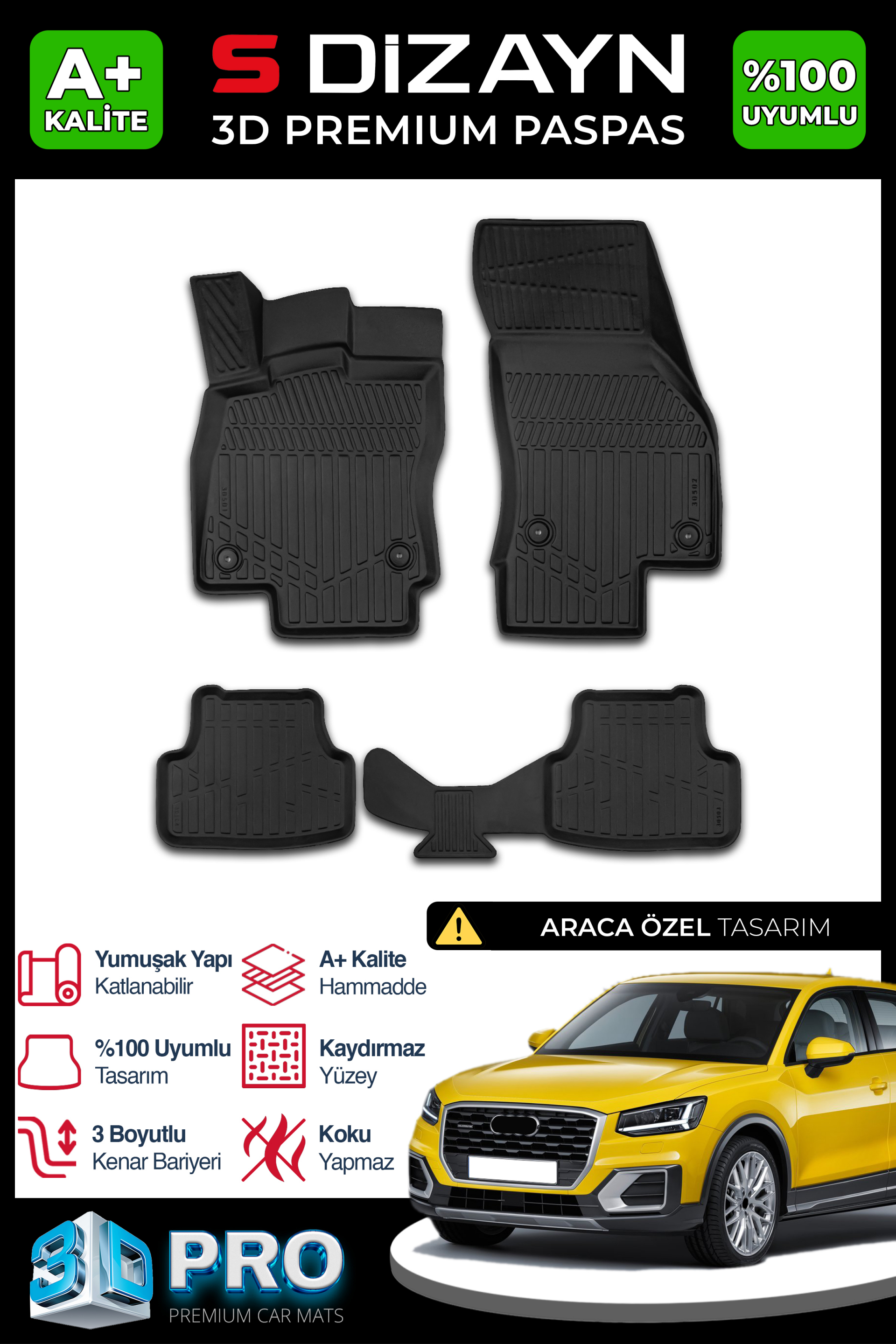 Audi Q2 3D Pro Havuzlu Paspas 2017-2023