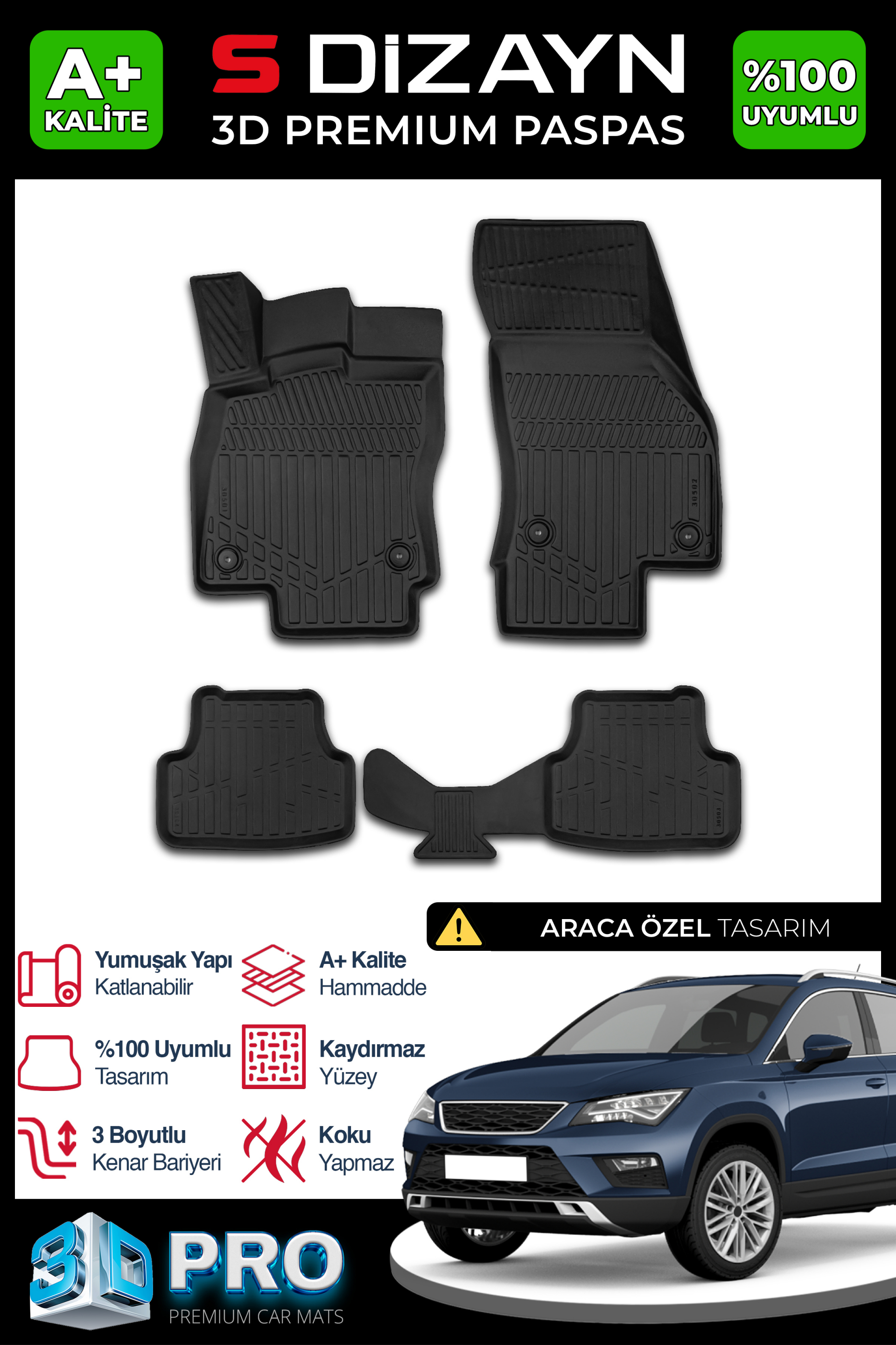 Seat Ateca 3D Pro Havuzlu Paspas 2017-2020