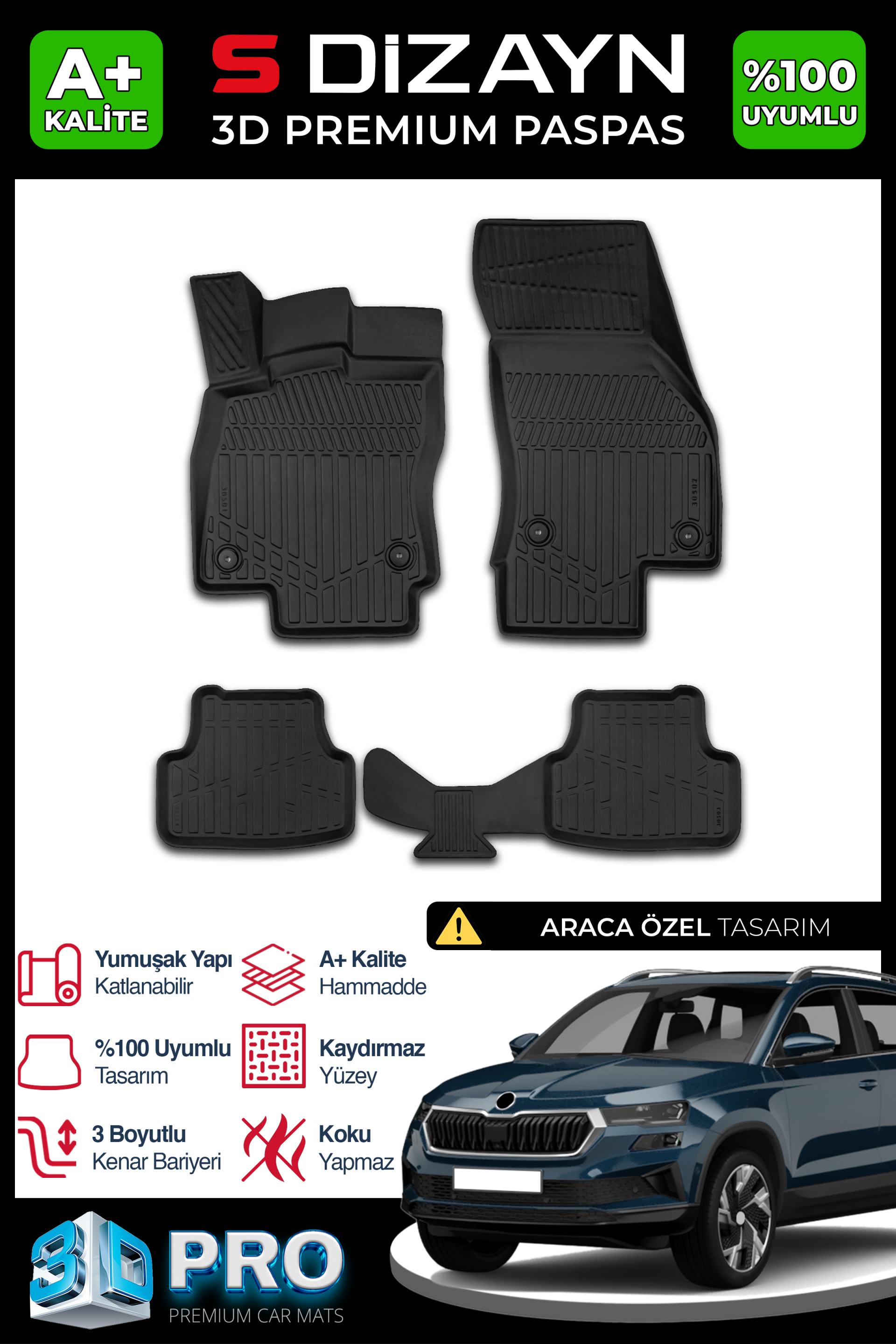 Skoda Karoq 3D Pro Havuzlu Paspas 2018 Üzeri