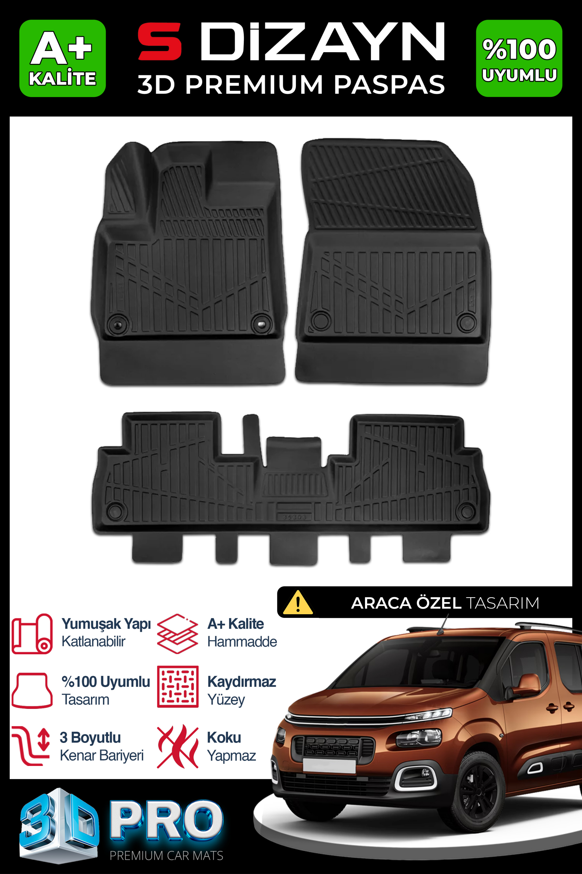 Citroen Berlingo 3D Plus Car Mats 2018 After A+ Quality