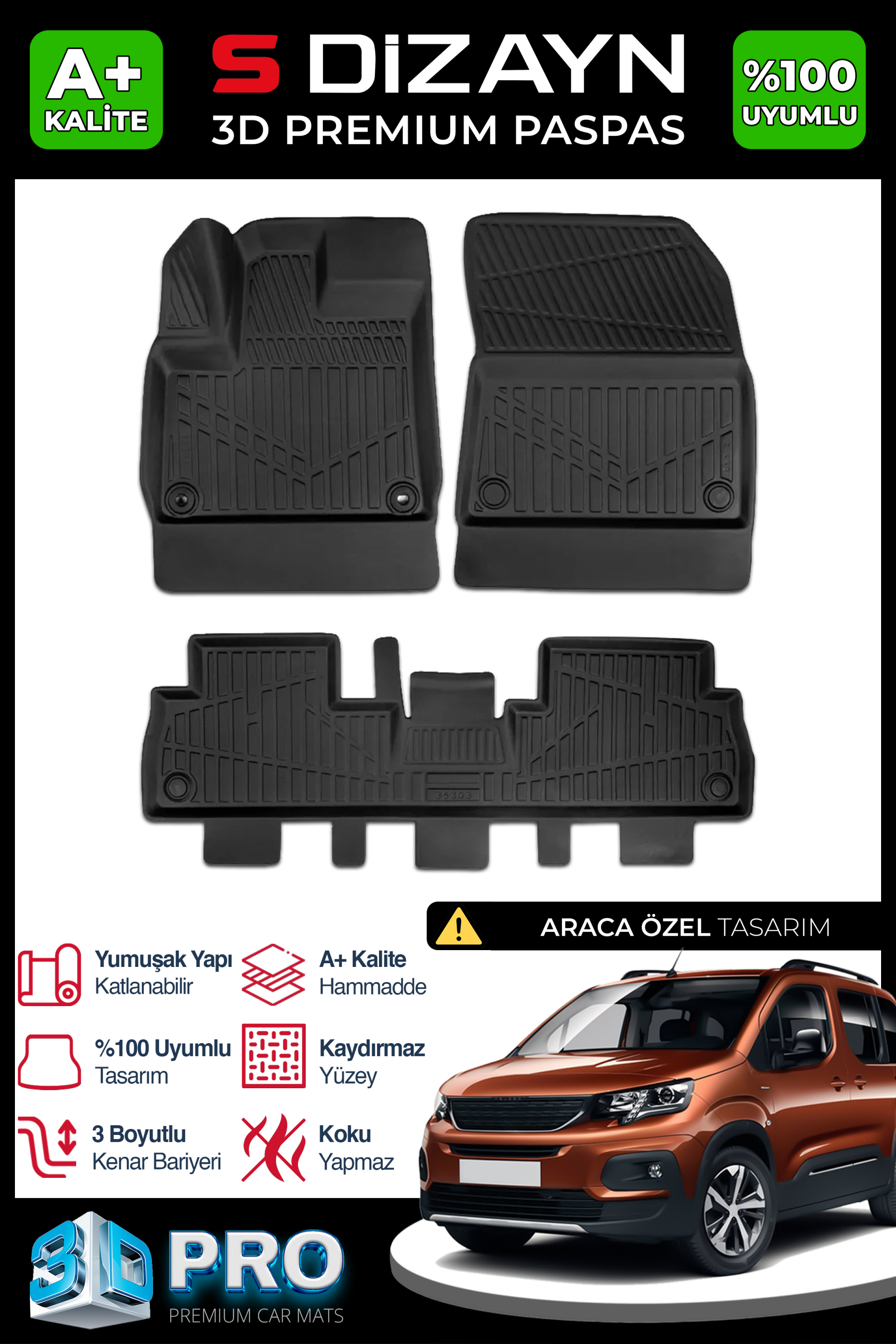 Peugeot Rifter 3D Plus Car Mats 2019 After A+ Quality 1