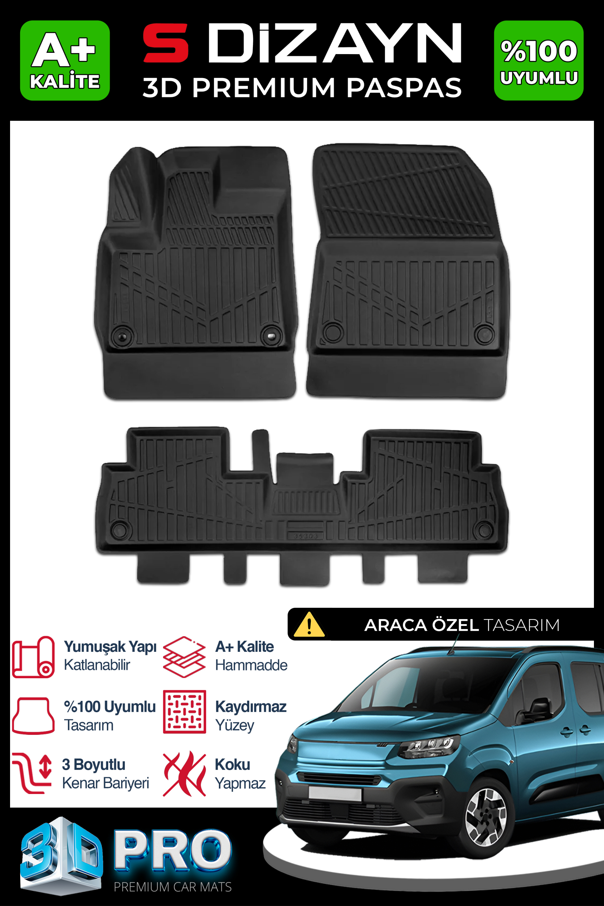 Fiat Doblo 3D Plus Car Mats 2023 After A+ Quality