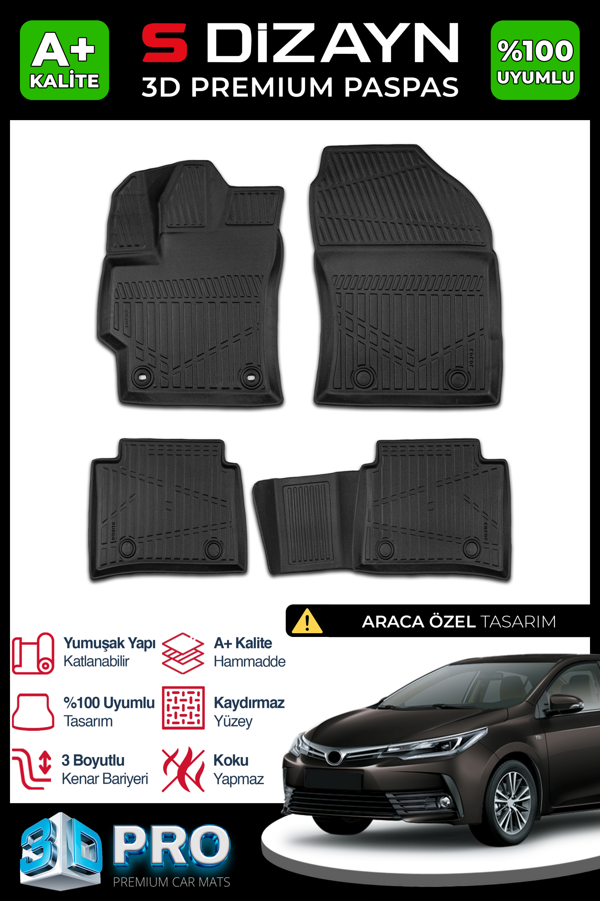 Toyota Corolla 3D Pro Havuzlu Paspas 2019 Üzeri 1