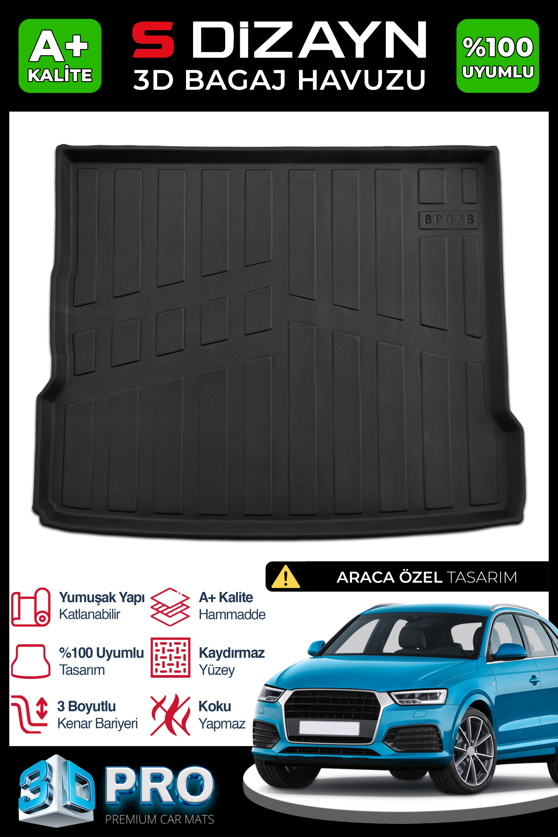 Audi Q3 3D Pro Trunk Mats 2011-2018 A+ Quality 1
