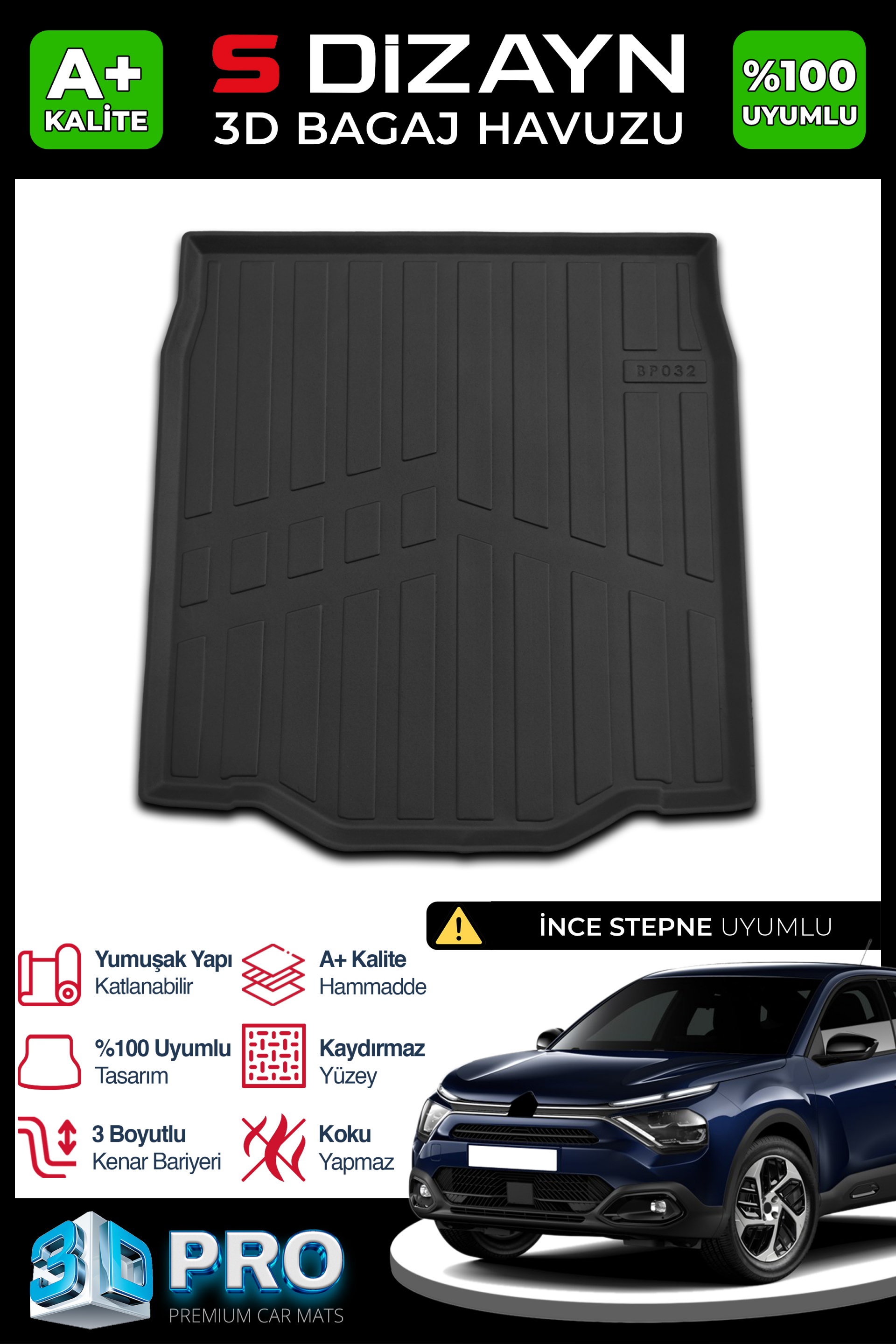 Citroen C4X Thin Spare Tire 3D Pro Trunk Mats 2023 After A+ Quality 1