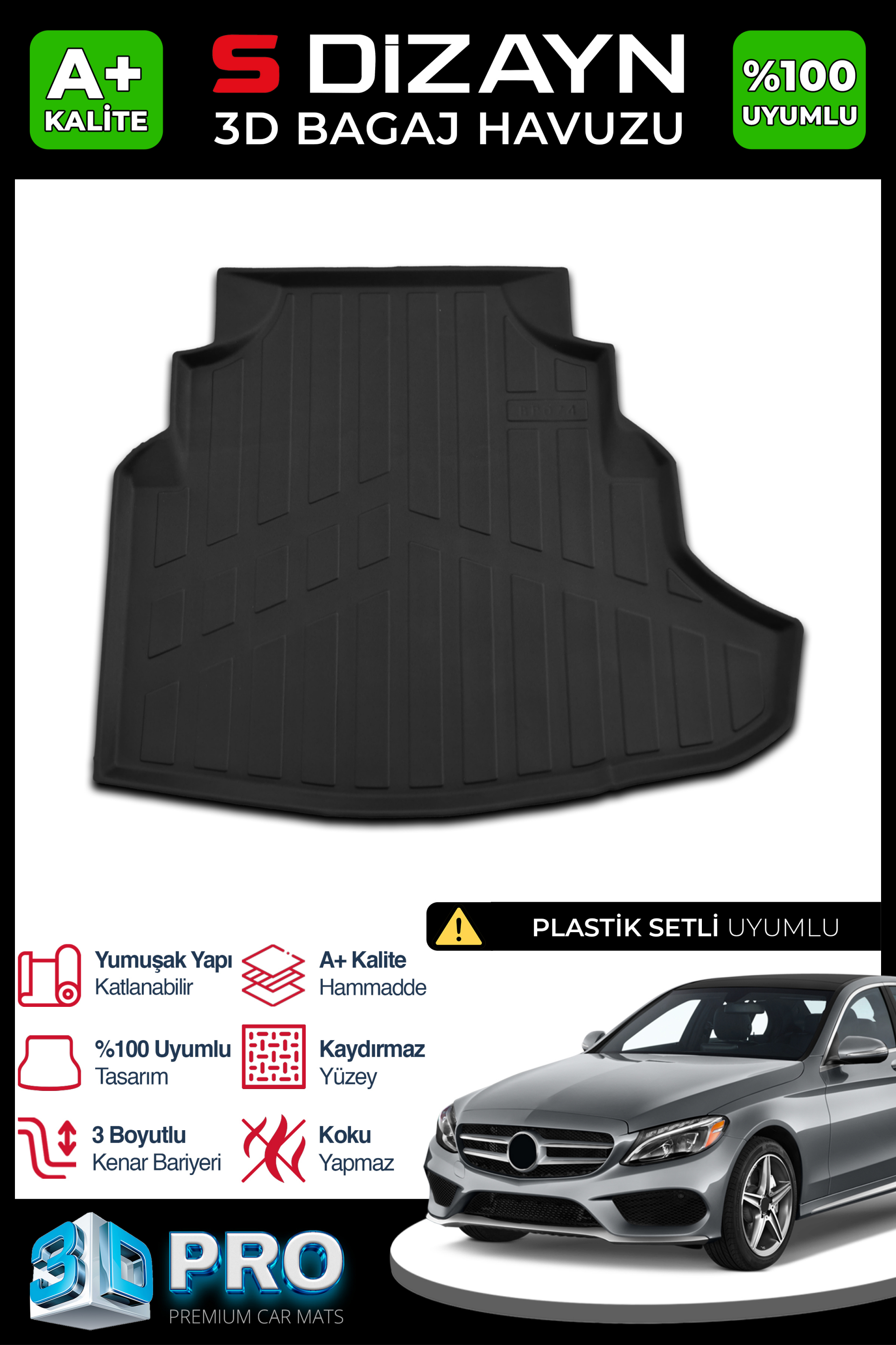 Mercedes C200 W205 3D Trunk Mats Upper Trunk 2014-2021 After A+ Quality 1