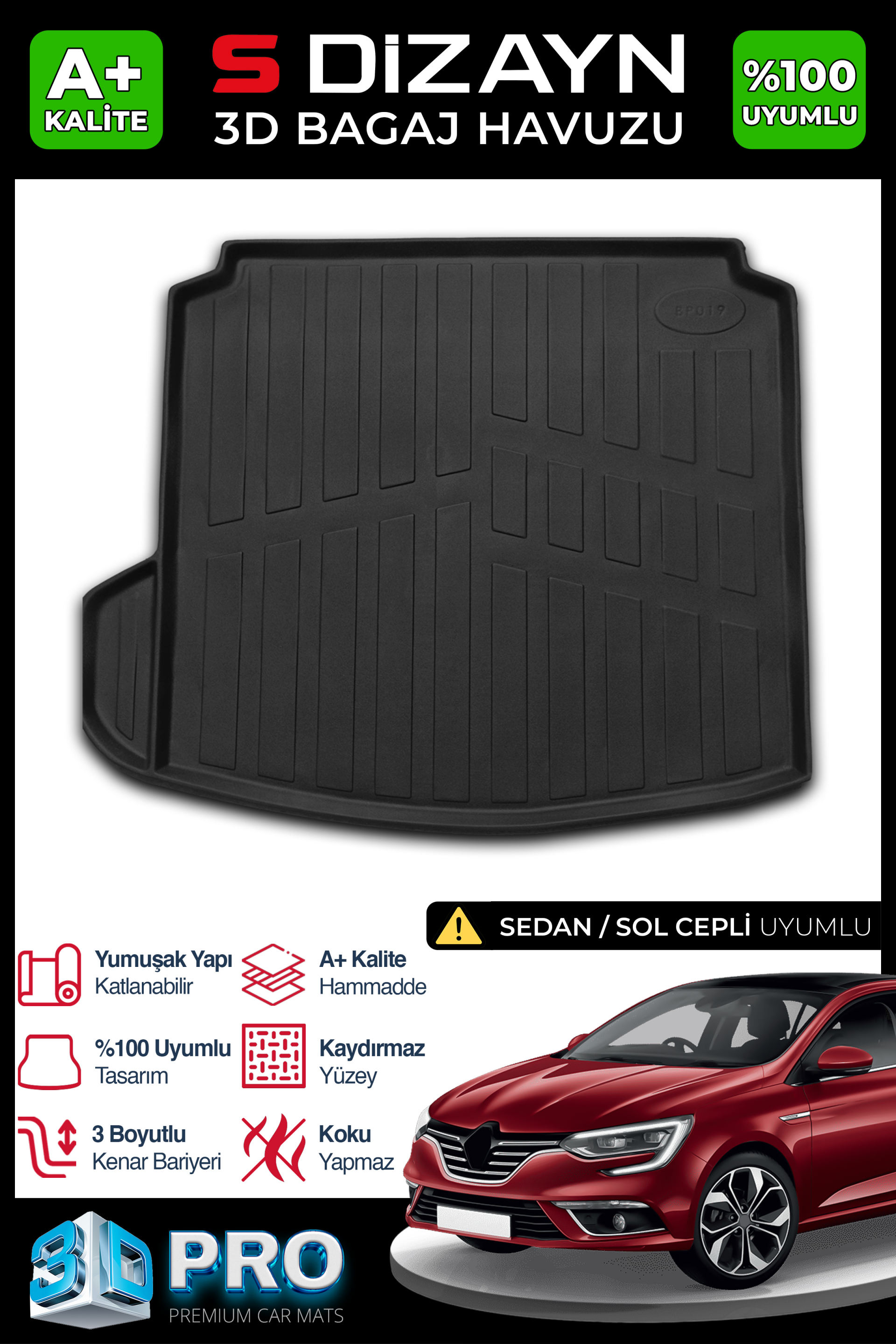 Renault Megane 4 3D Pro Trunk Mats Left-Eared 2016 After A+ Quality 1