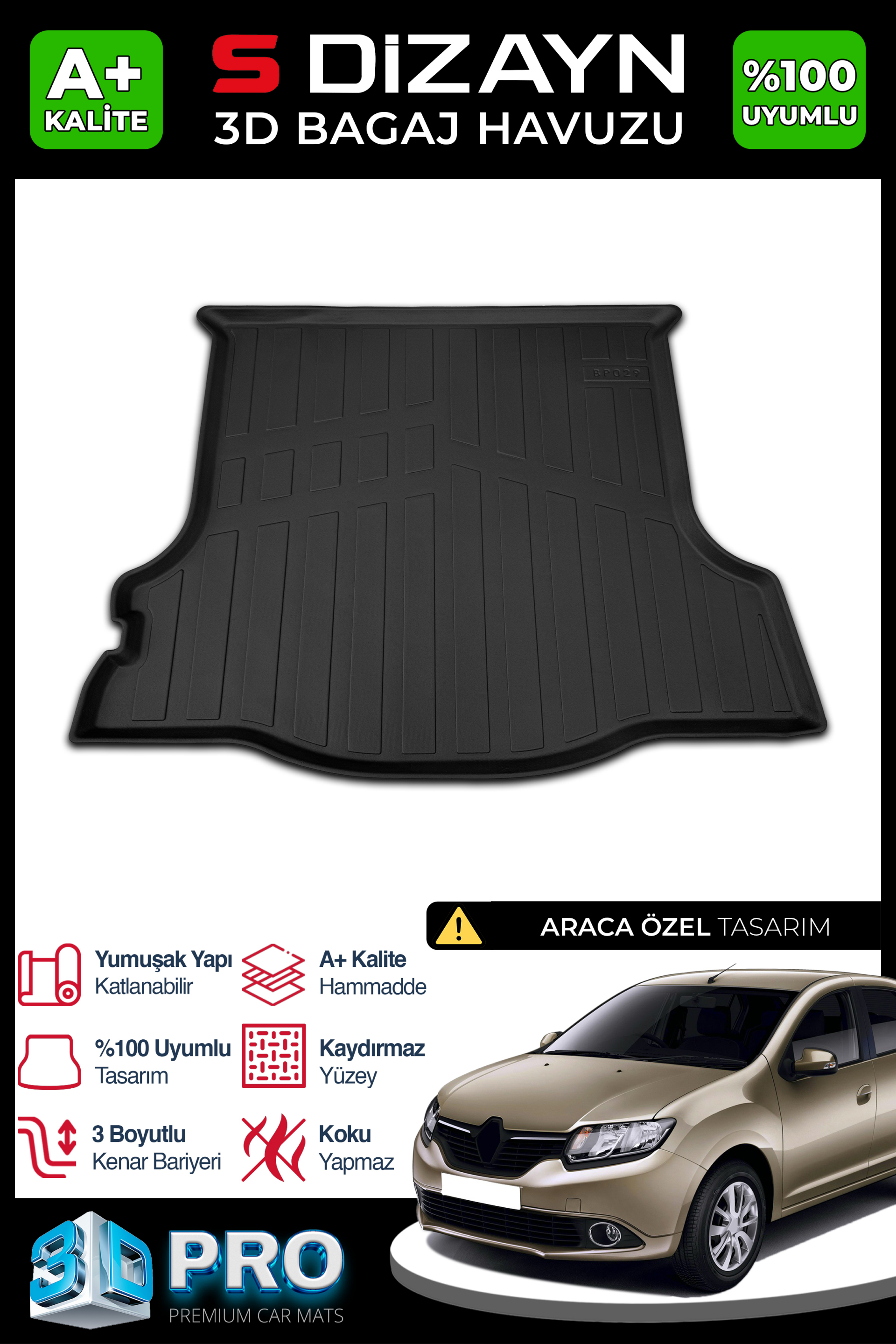Renault Symbol 3D Pro Trunk Mats 2013 After A+ Quality 1