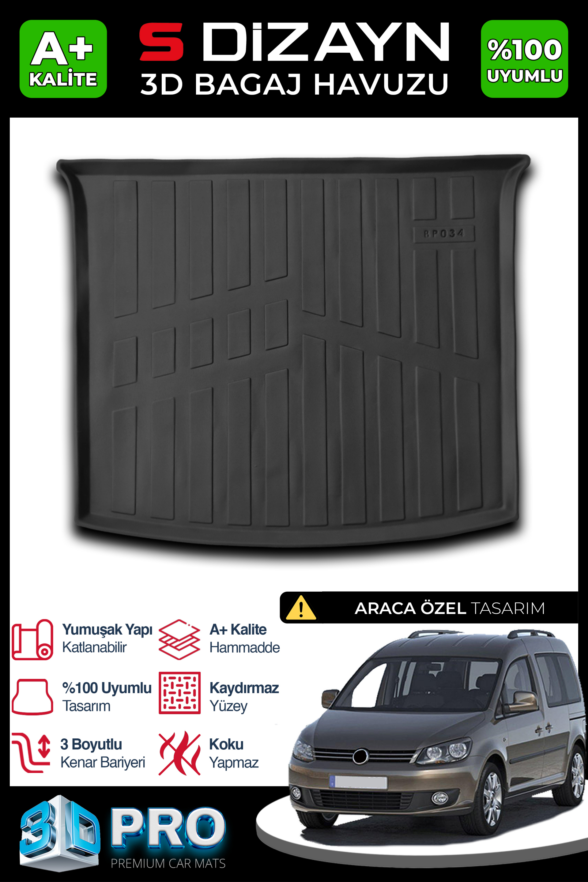 VW Caddy 3D Pro Bagaj Havuzu 2010-2015 1