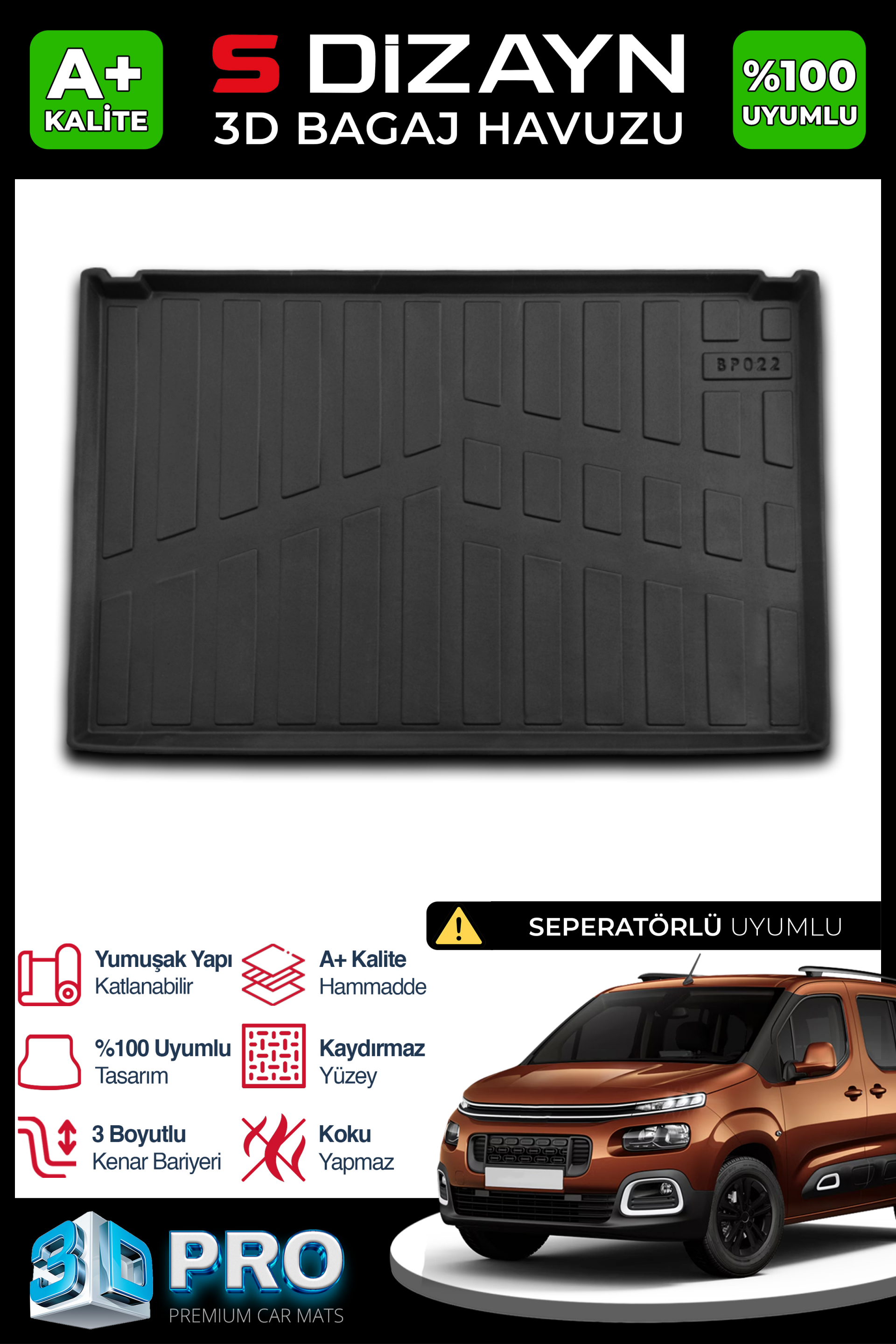 Audi A3 HB 3D Pro Trunk Mats 2020 After A+ Quality