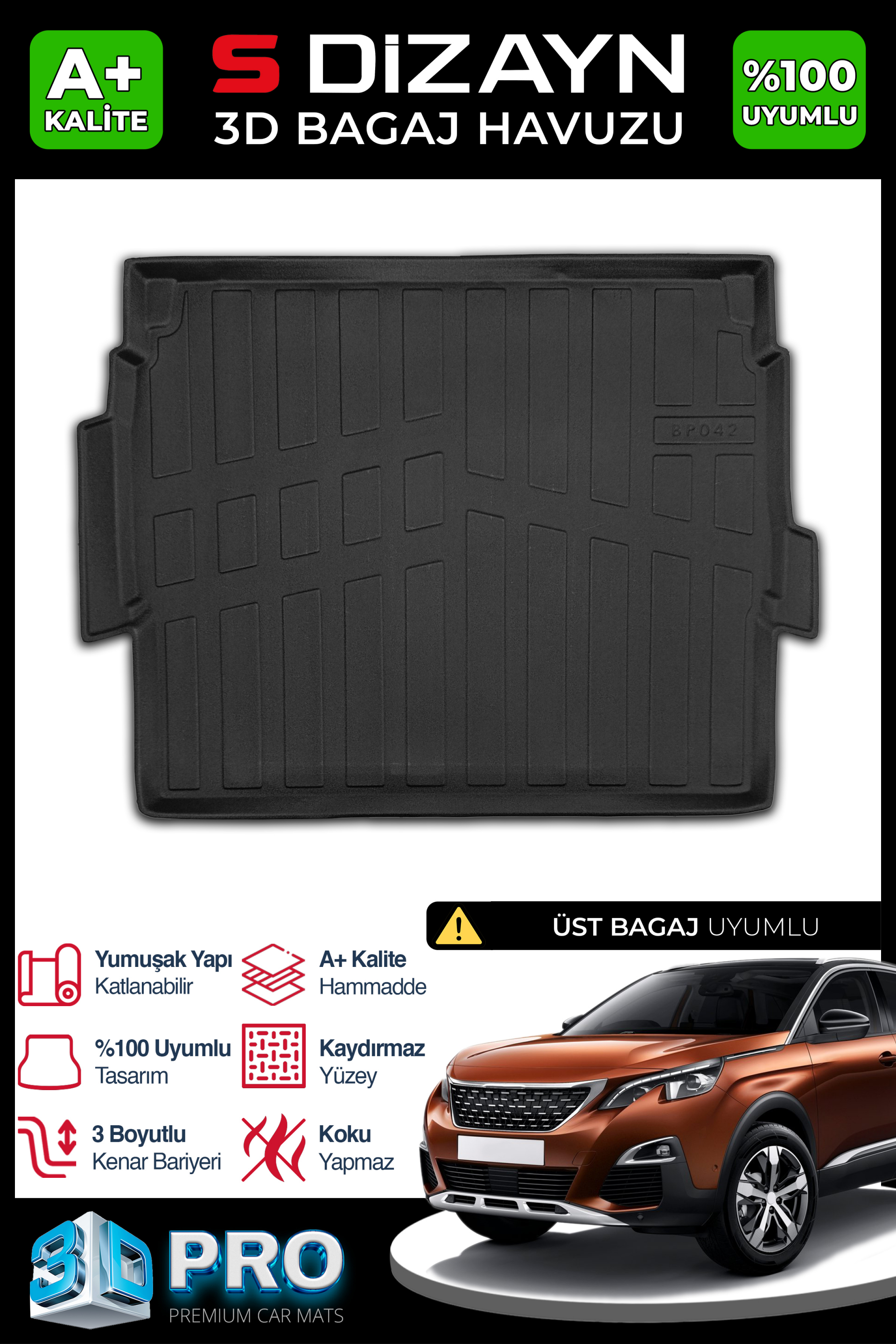 Peugeot 3008 3D Pro Trunk Mats Upper Trunk 2016-2023 A+ Quality 1