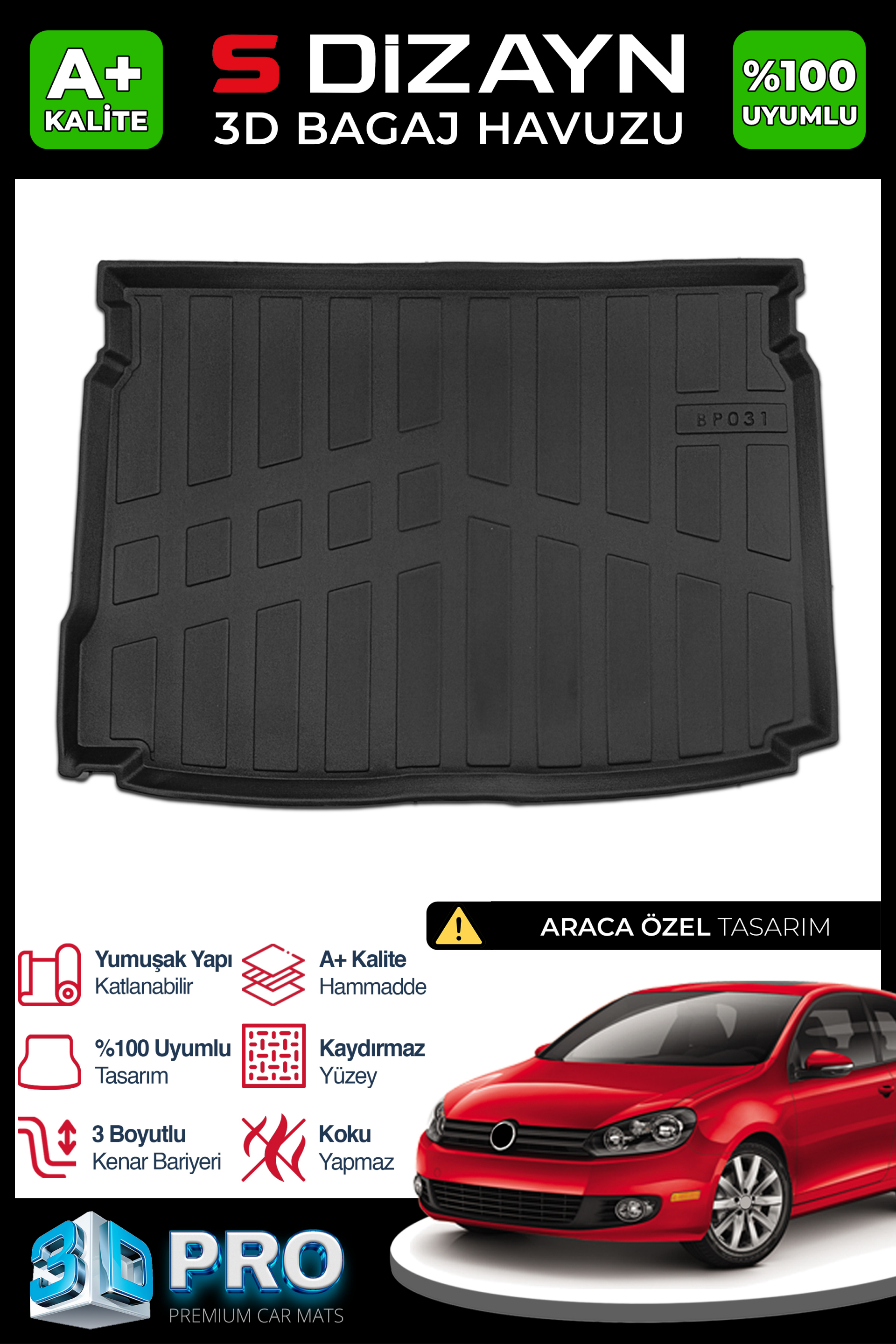 VW Golf 6 3D Pro Trunk Mats 2008-2012 A+ Quality 1