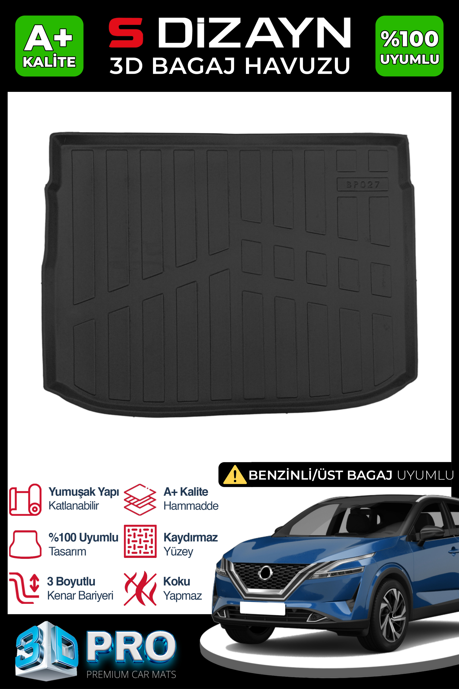Nissan Qashqai 1.3 Gasoline 3D Pro Trunk Mats Upper Trunk 2021 After A+ Quality 1