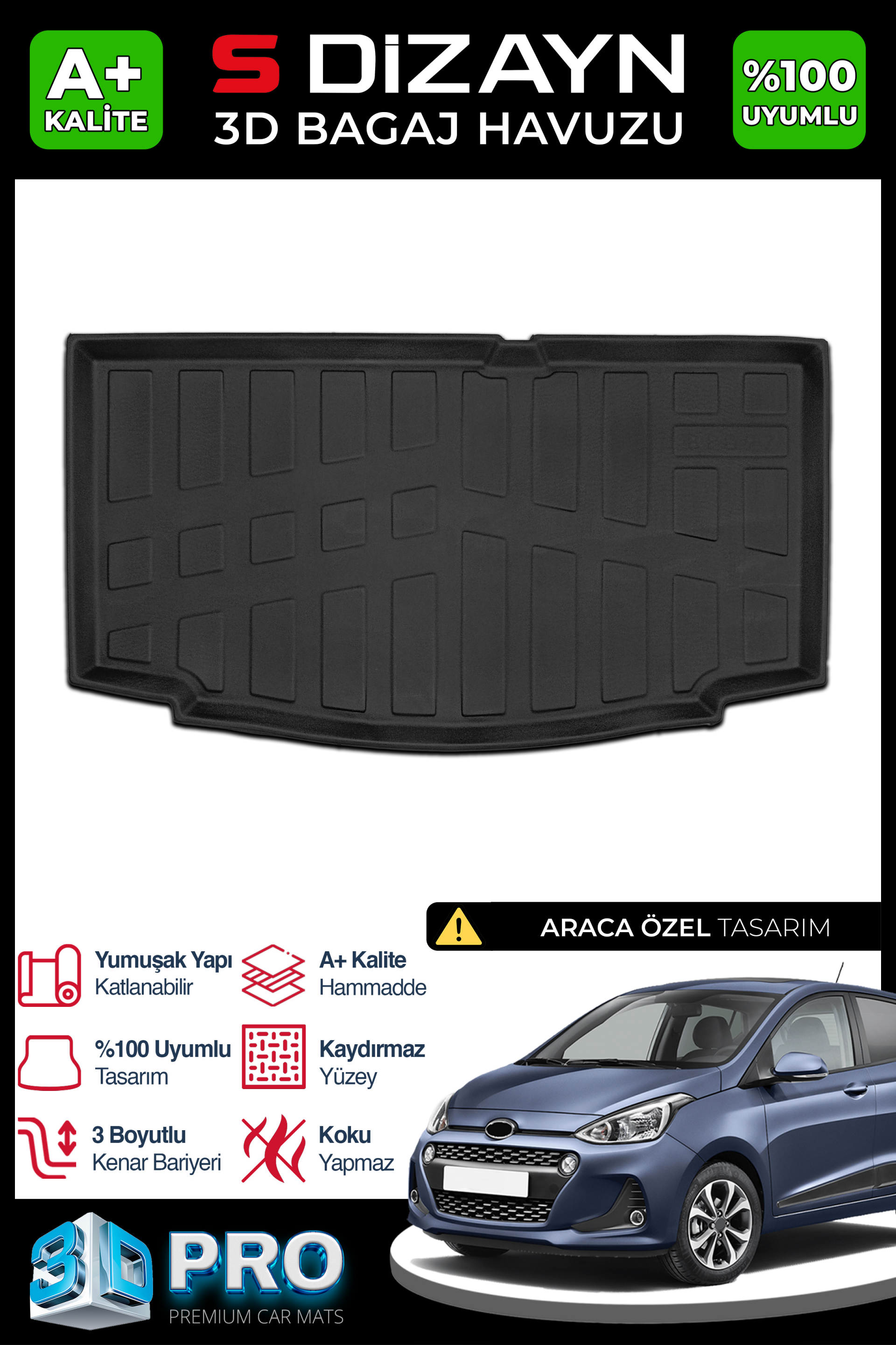 Hyundai i10 3D Pro Trunk Mats 2013-2019 1