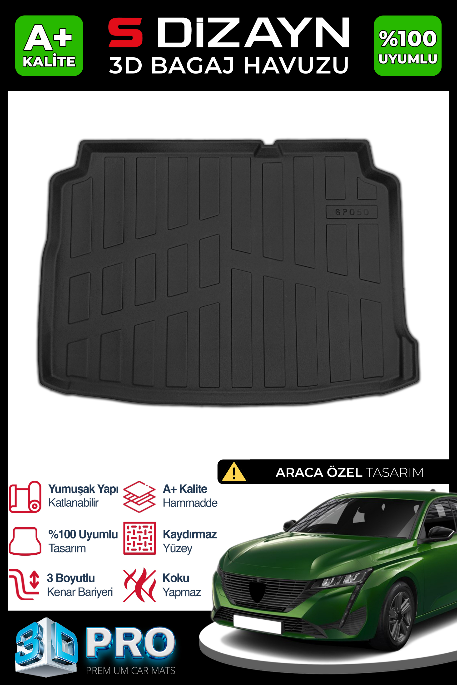Renault 308 3D Pro Trunk Mats 2013-2021 A+ Quality 1