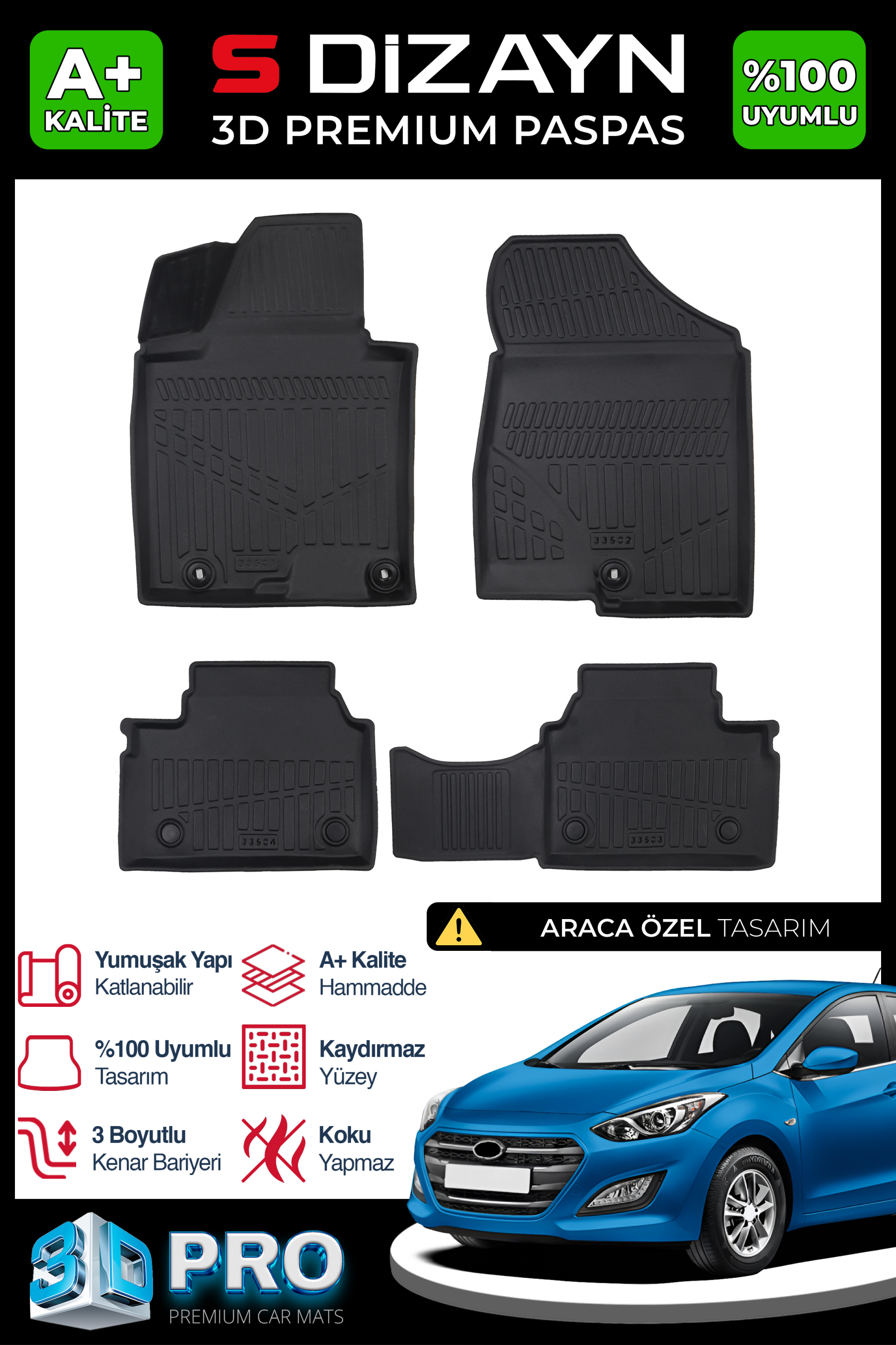 Hyundai i30 3D Pro Havuzlu Paspas 2012-2016 1