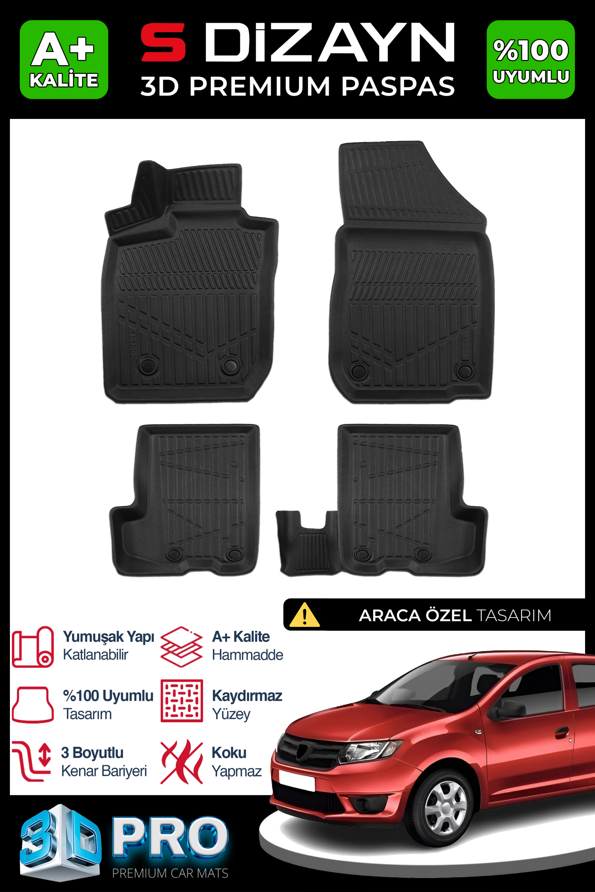 Dacia Logan 3D Pro Car Mats 2013 After A+ Quality 1