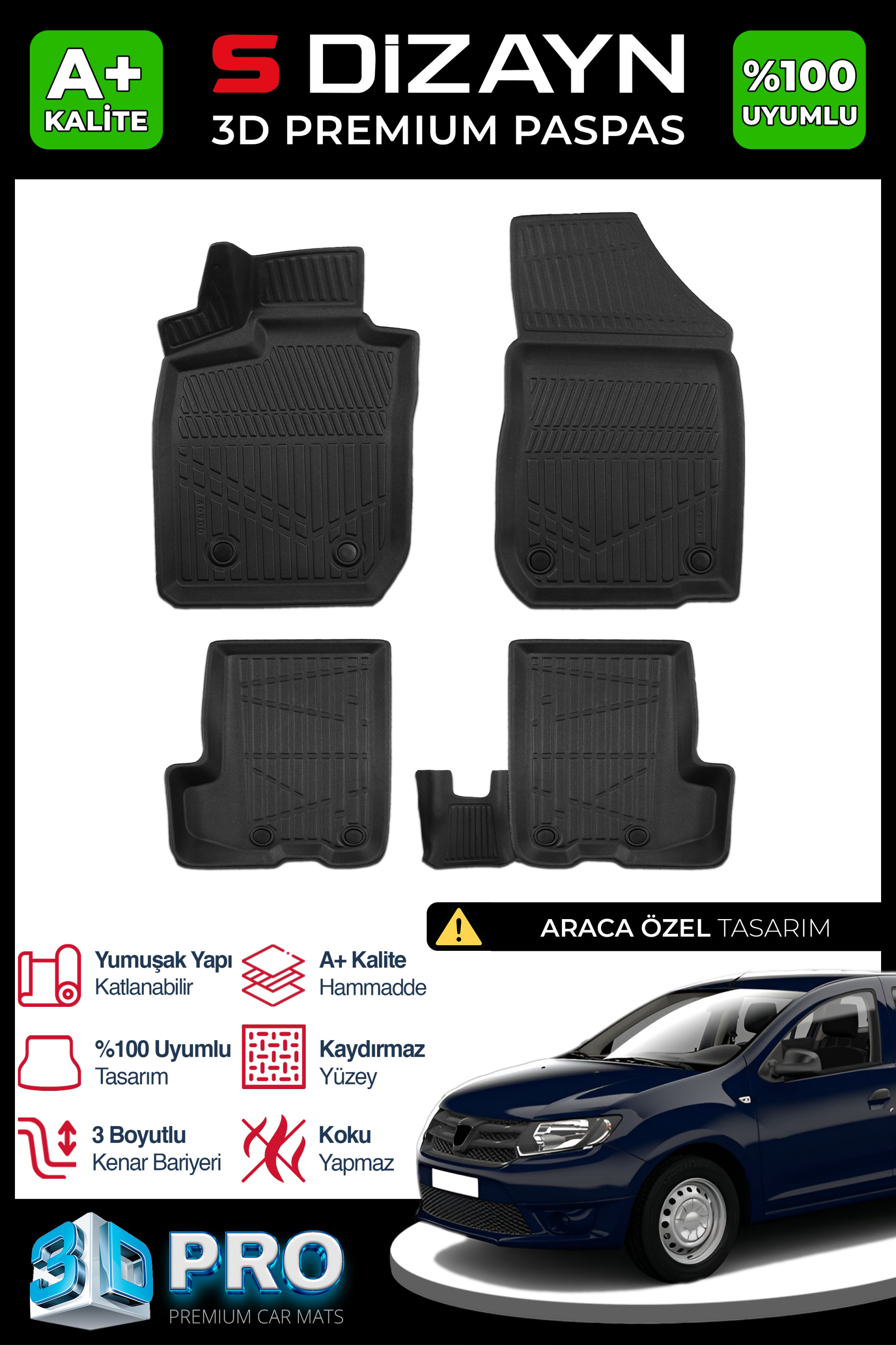 Dacia Logan 2 Sedan EU 3D Pro Car Mats 2013-2021
