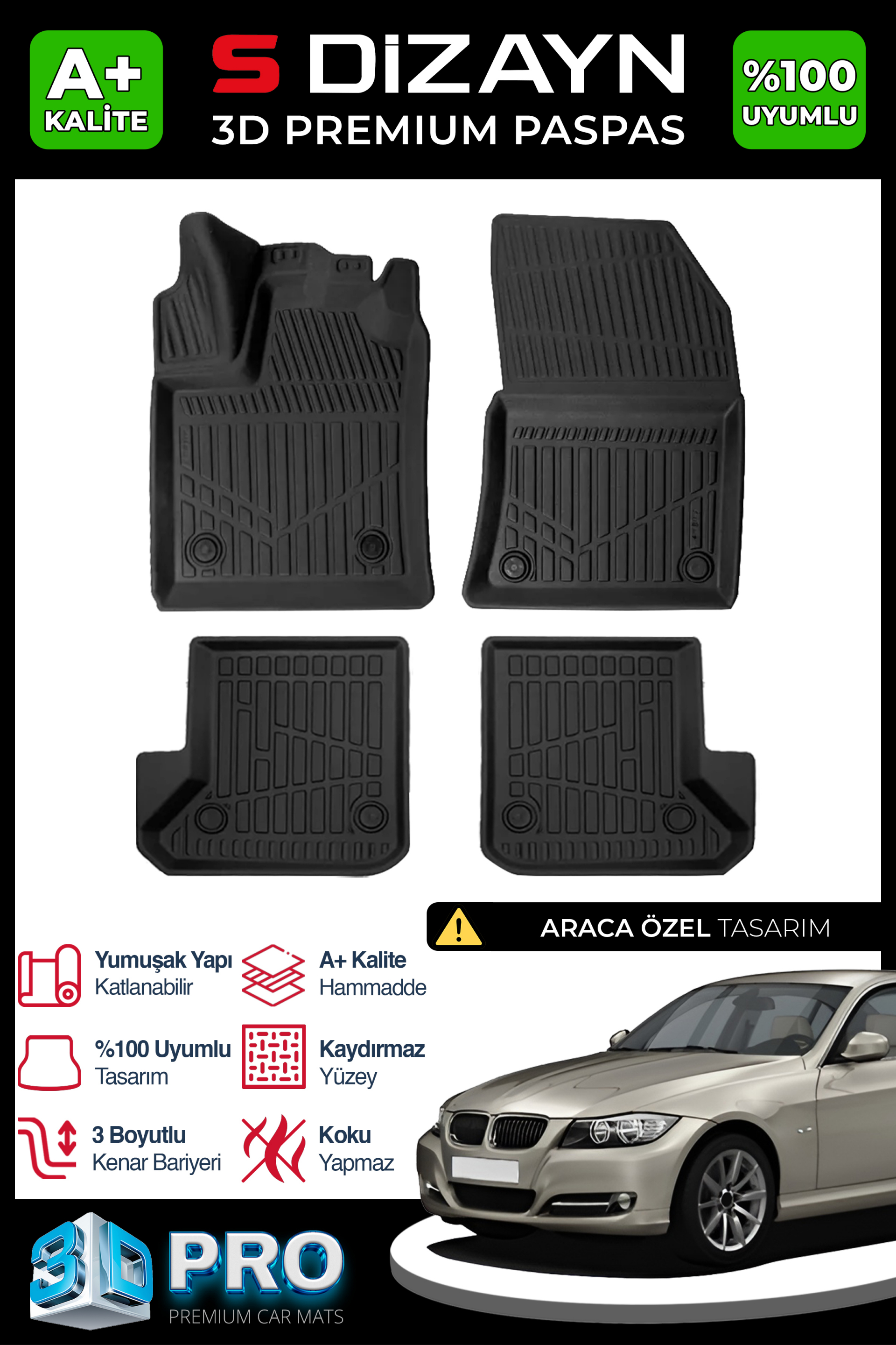 Bmw 3 Series E90 3D Pro Car Mats 2004-2013 A+ Quality