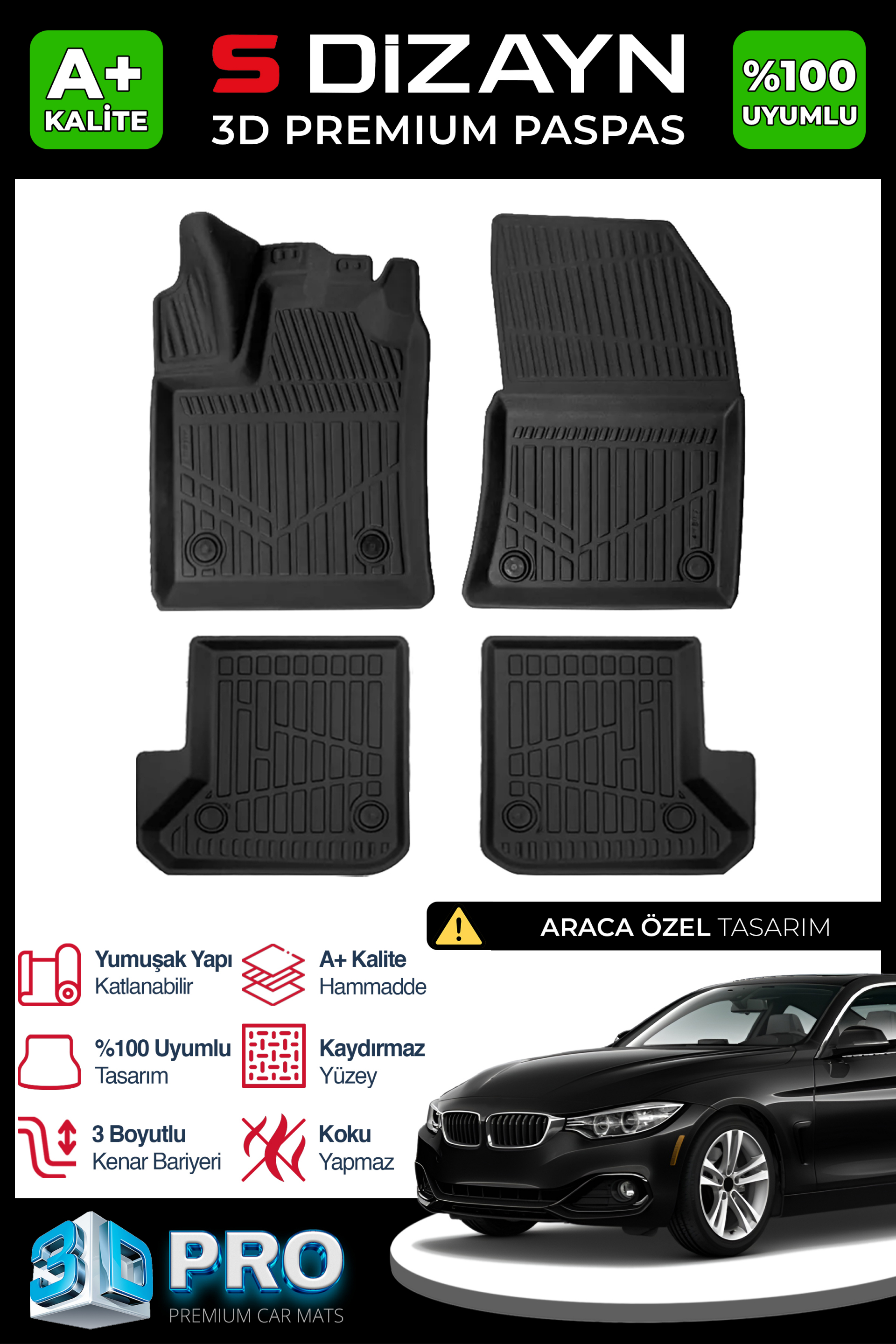 Bmw 4 Series F36 3D Pro Car Mats 2013-2020 A+ Quality