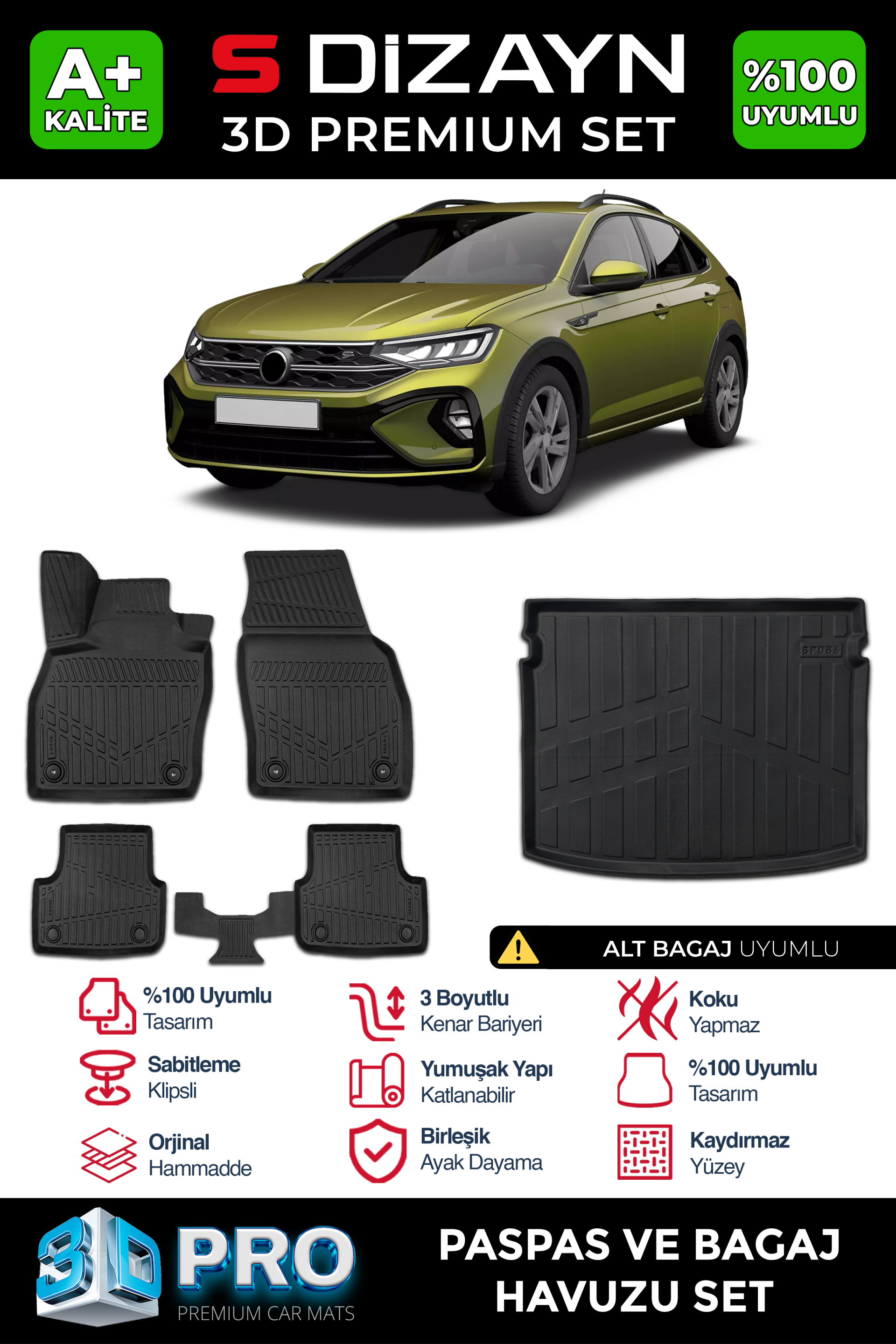 VW Taigo 3D Pro Havuzlu Paspas ve Bagaj Havuzu Seti (2'li SET) 2020 Üzeri 1