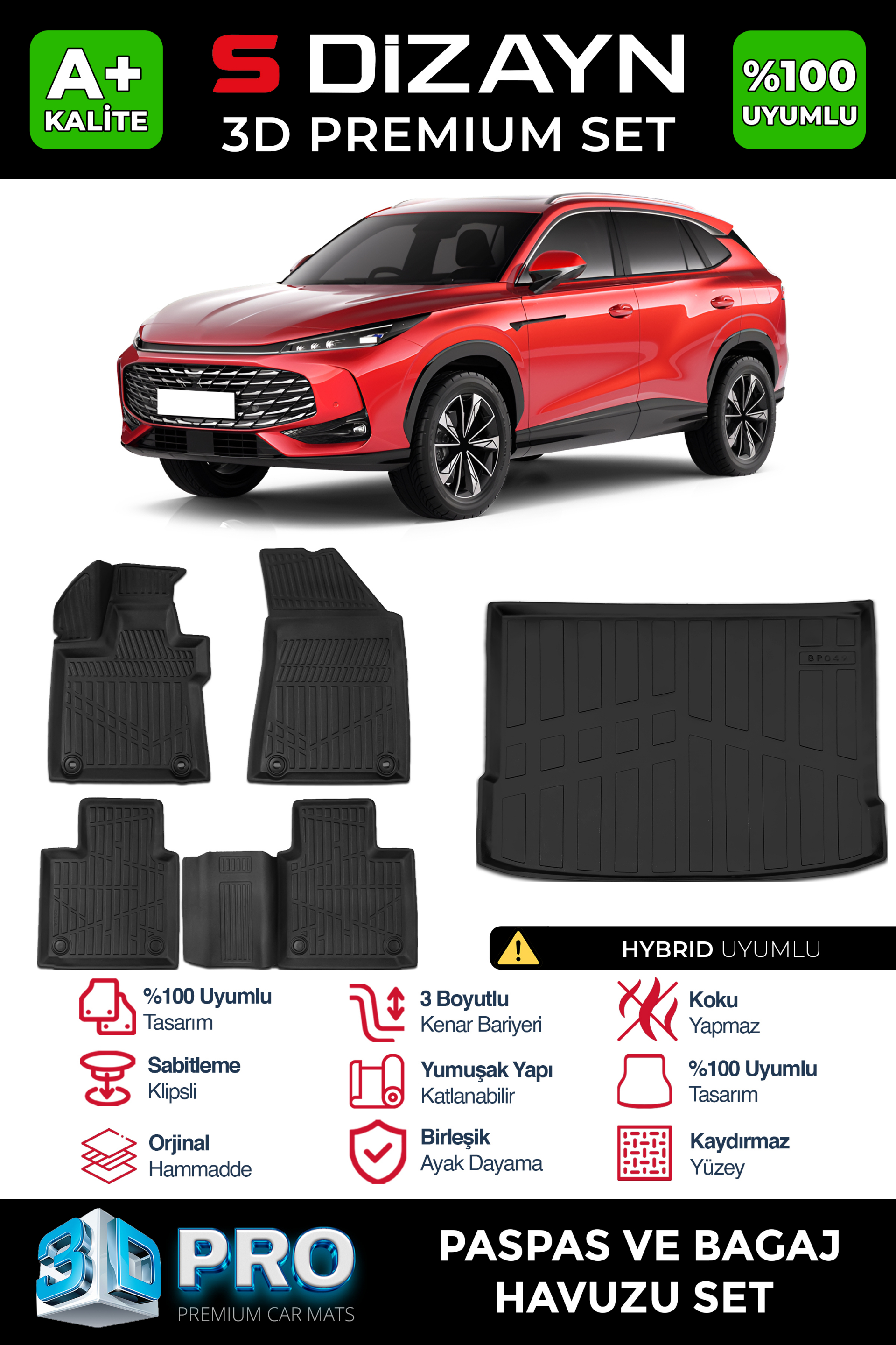 MG HS Turbo Hybrid 3D Pro Havuzlu Paspas ve Bagaj Havuzu Seti (2'li SET) 2024 Üzeri 1