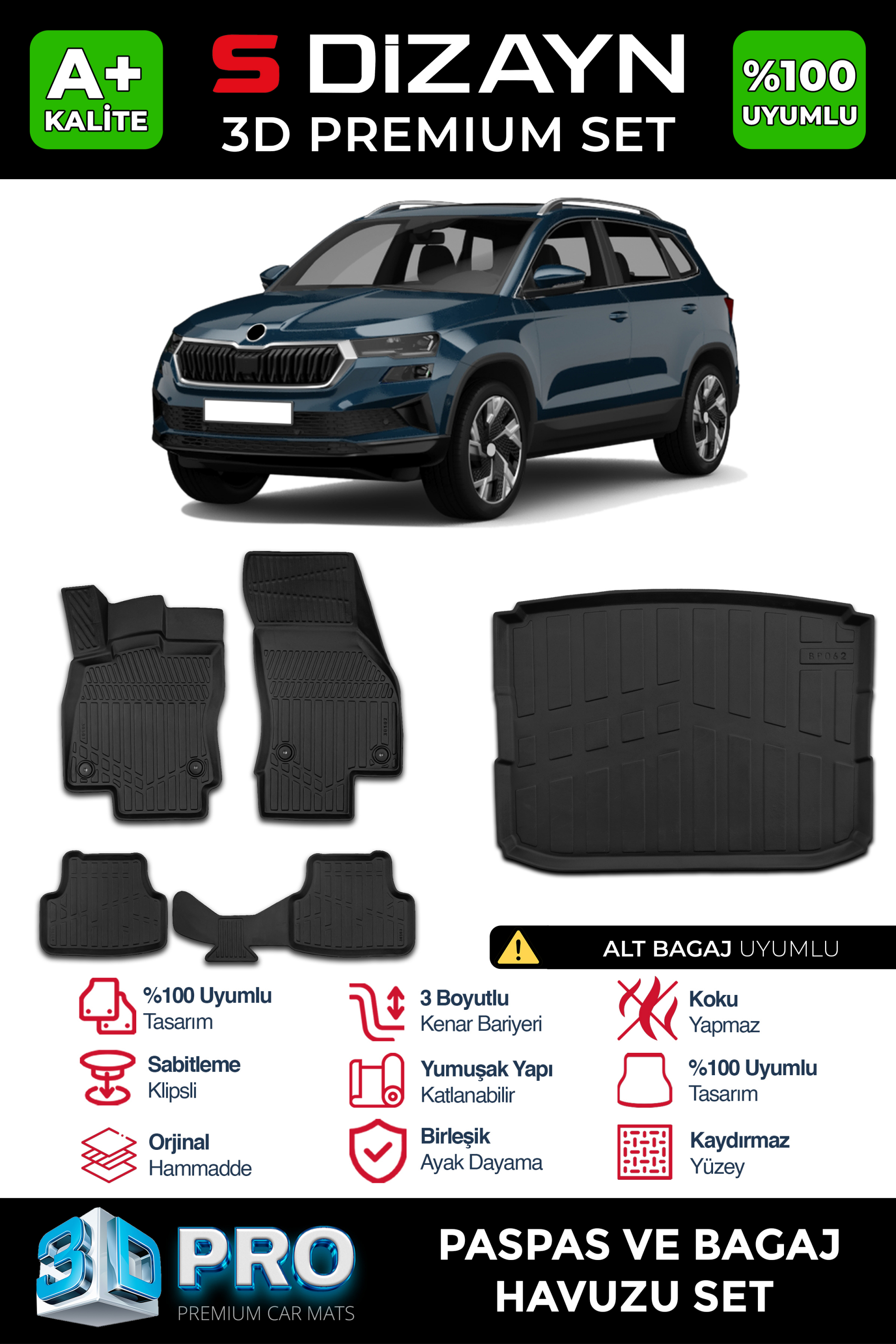 Skoda Karoq 3D Pro Havuzlu Paspas ve Bagaj Havuzu Seti (2'li SET) 2018 Üzeri 1