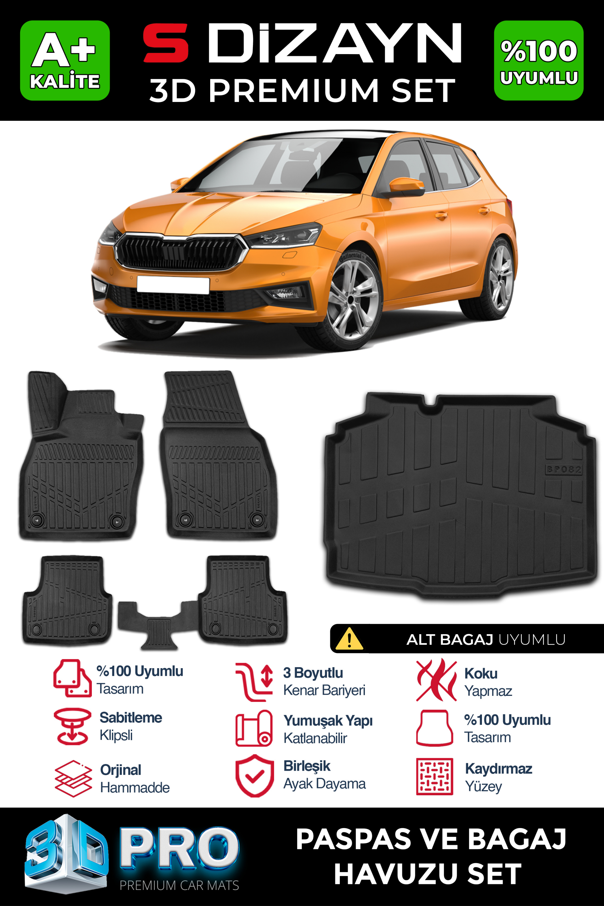 Skoda Fabia 4 3D Pro Havuzlu Paspas ve Bagaj Havuzu Seti (2'li SET) 2021 Üzeri 1