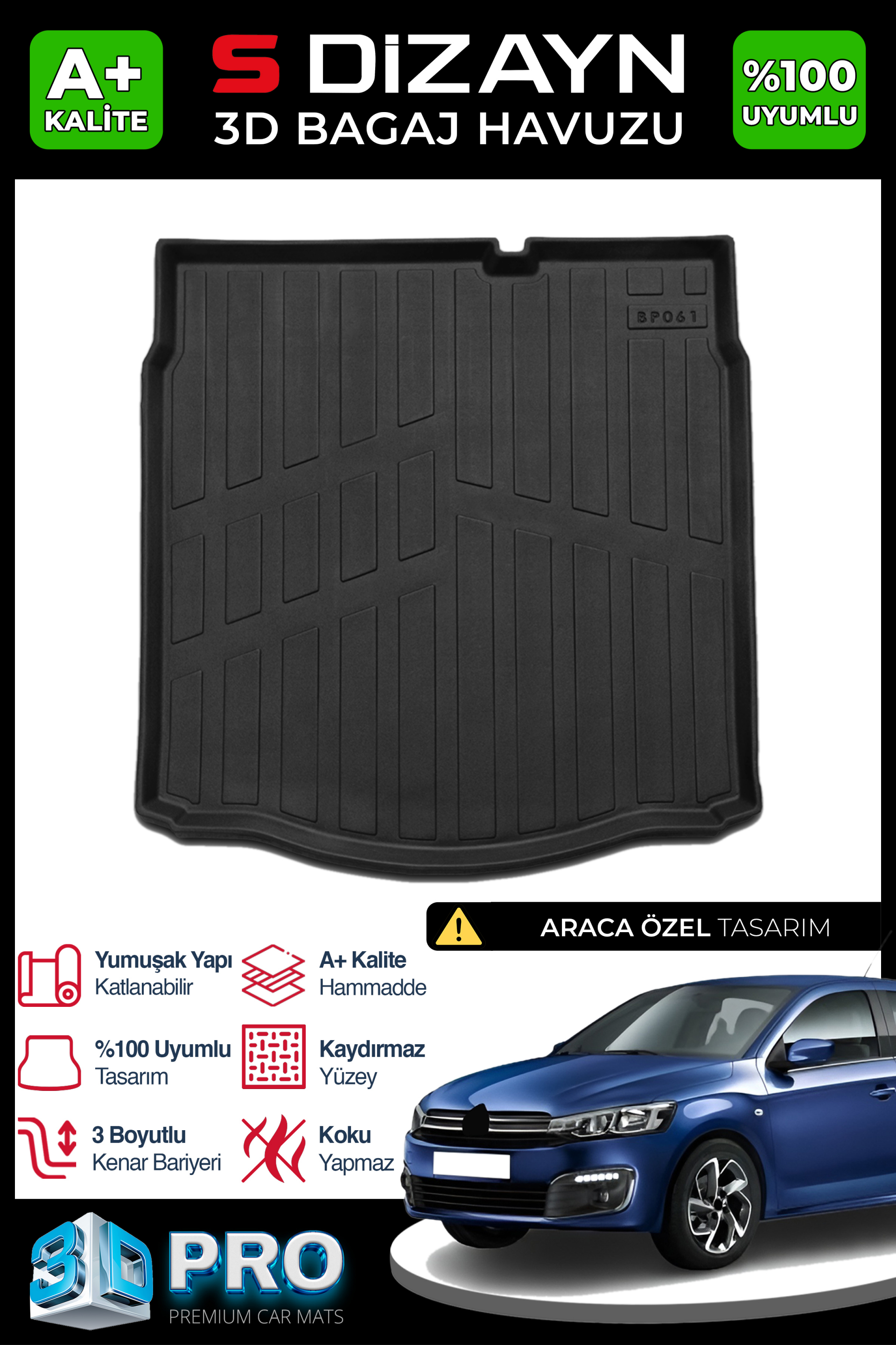 Citroen C Elysee 3D Pro Trunk Mats Upper Trunk 2012 After A+ Quality 1