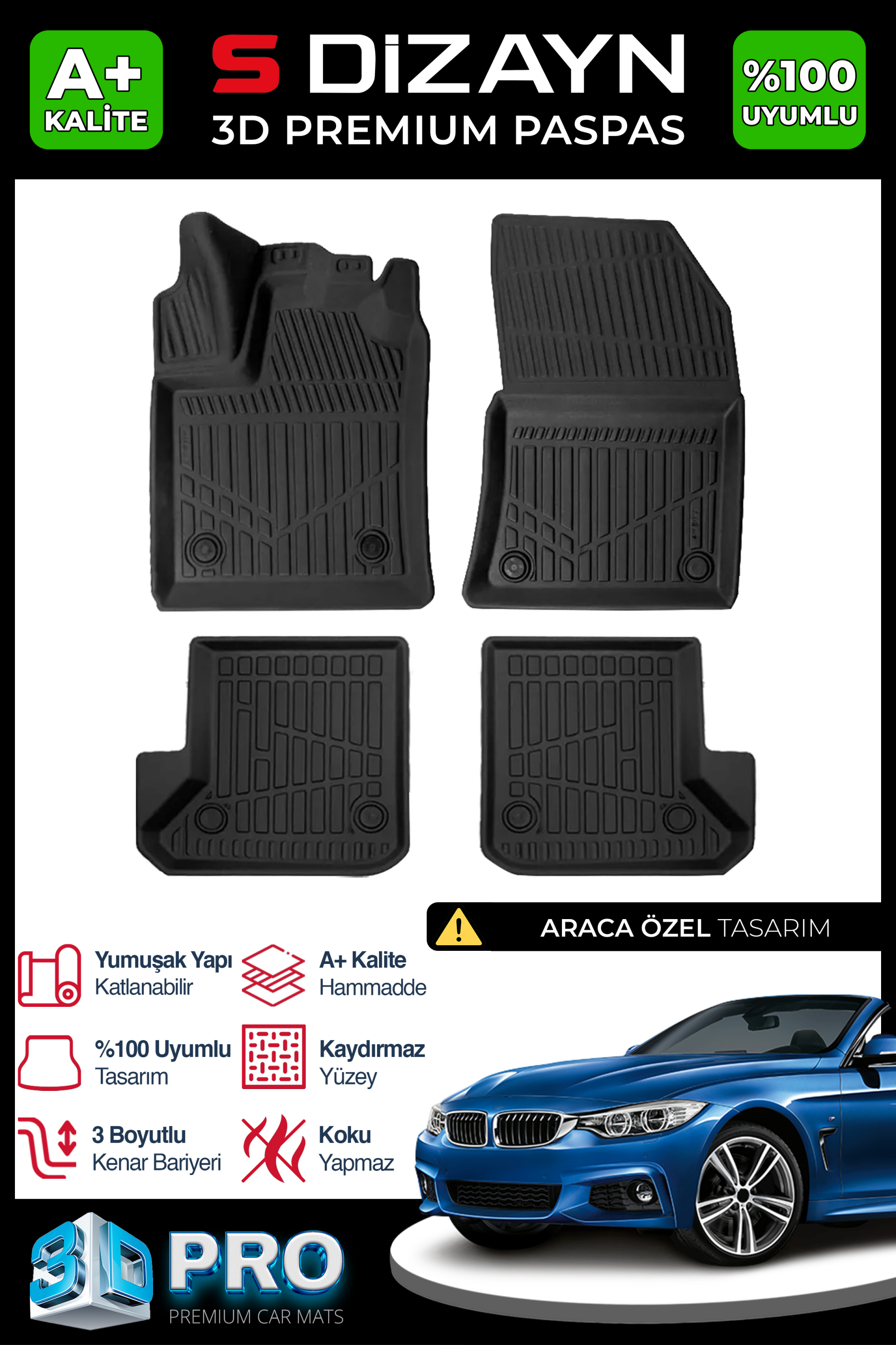 Bmw 4 Serisi F33 Cabrio 3D Pro Havuzlu Paspas 2013-2020