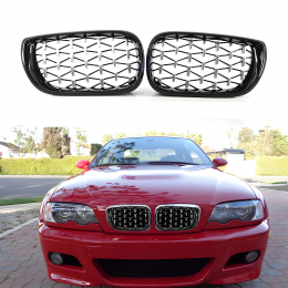 S-Dizayn Bmw 3 Serisi E46 Ön Panjur Böbrek Parlak Siyah Çerçeveli Krom Diamond Model 2002-2005