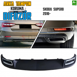 S-Dizayn Skoda SuperB Arka Tampon Koruma Difüzör Egzozlu OEM Stil 2016 Üzeri A+ Kalite