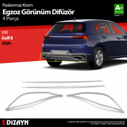 S-Dizayn VW Golf 8 Egzoz Görünümü Difüzör 4 Prç. 2020 Üzeri